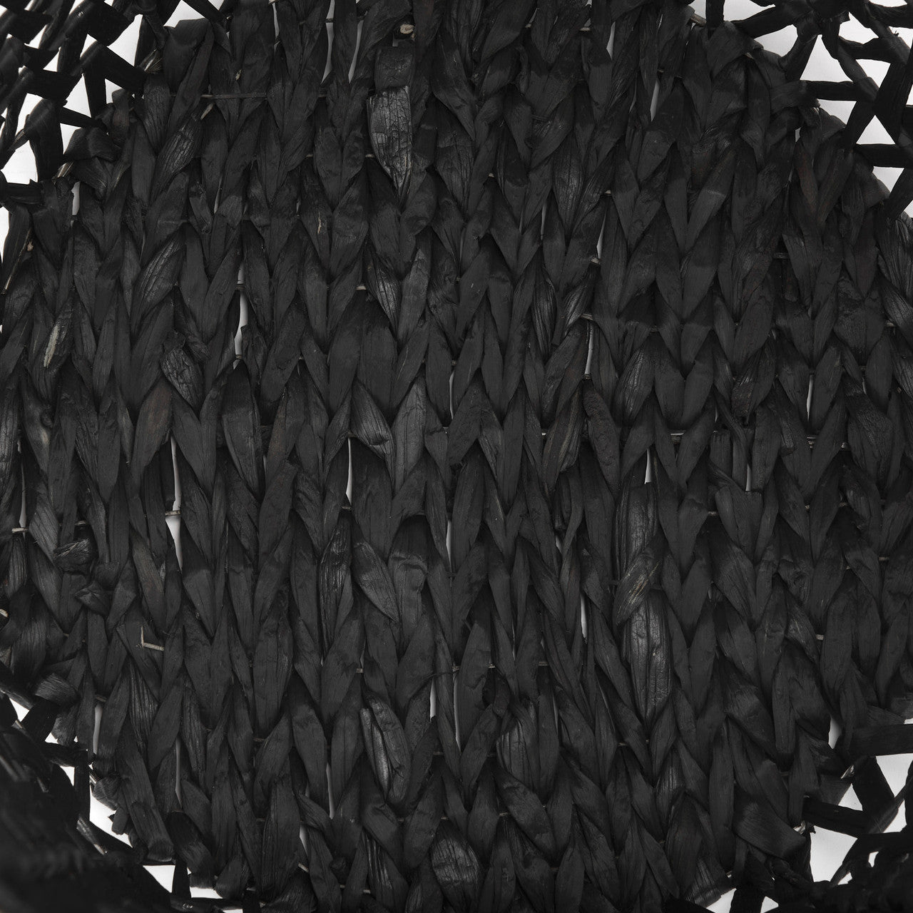 Lola 19.7L x 19.7W x 23.6 Set of 3 Black Water Hyacinth Zig Zag Weave Round Basket W/ Handles