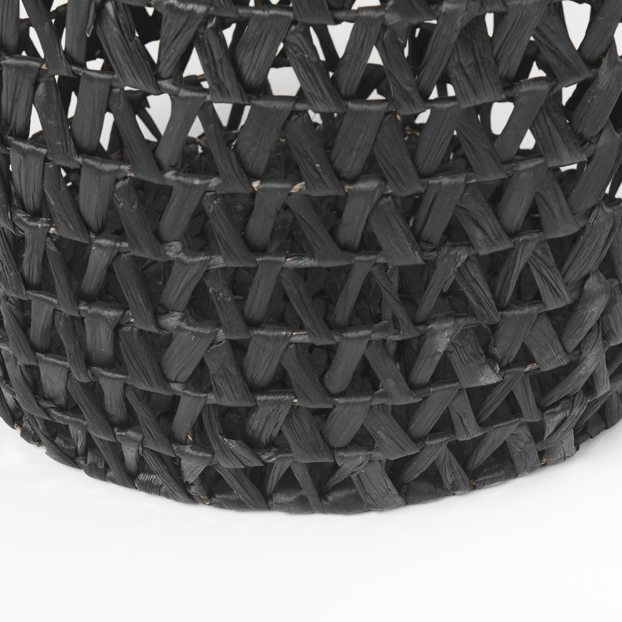 Lola 19.7L x 19.7W x 23.6 Set of 3 Black Water Hyacinth Zig Zag Weave Round Basket W/ Handles