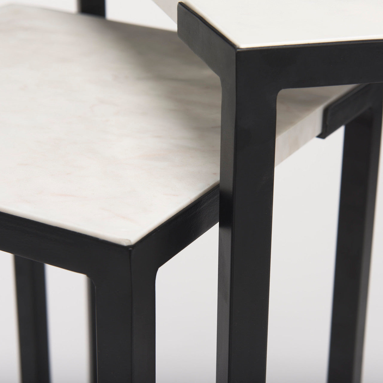 Lucas III (Set of 2) 15L x 15W; 12L x 12W White Marble W/Black Iron Frame Accent Tables