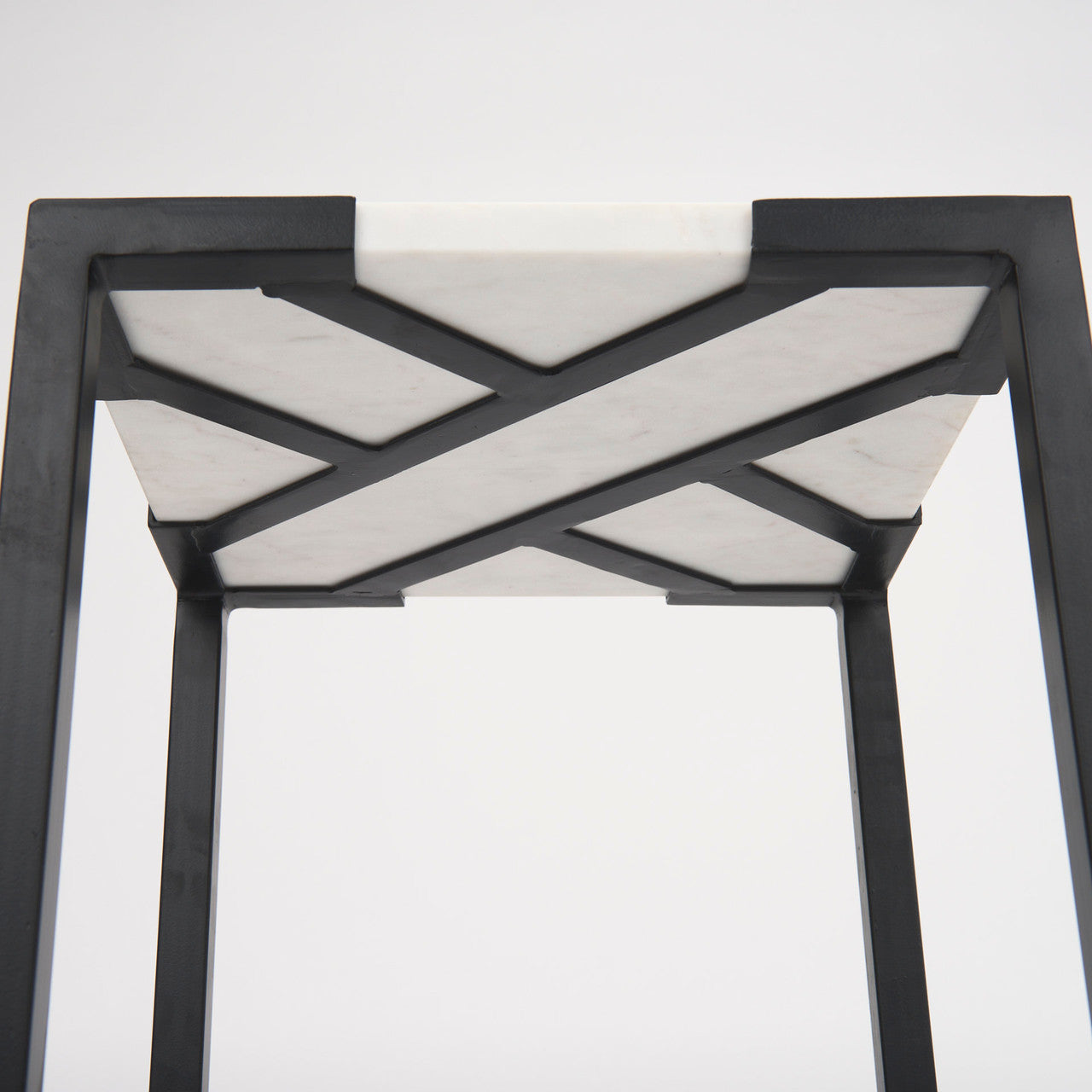 Lucas III (Set of 2) 15L x 15W; 12L x 12W White Marble W/Black Iron Frame Accent Tables