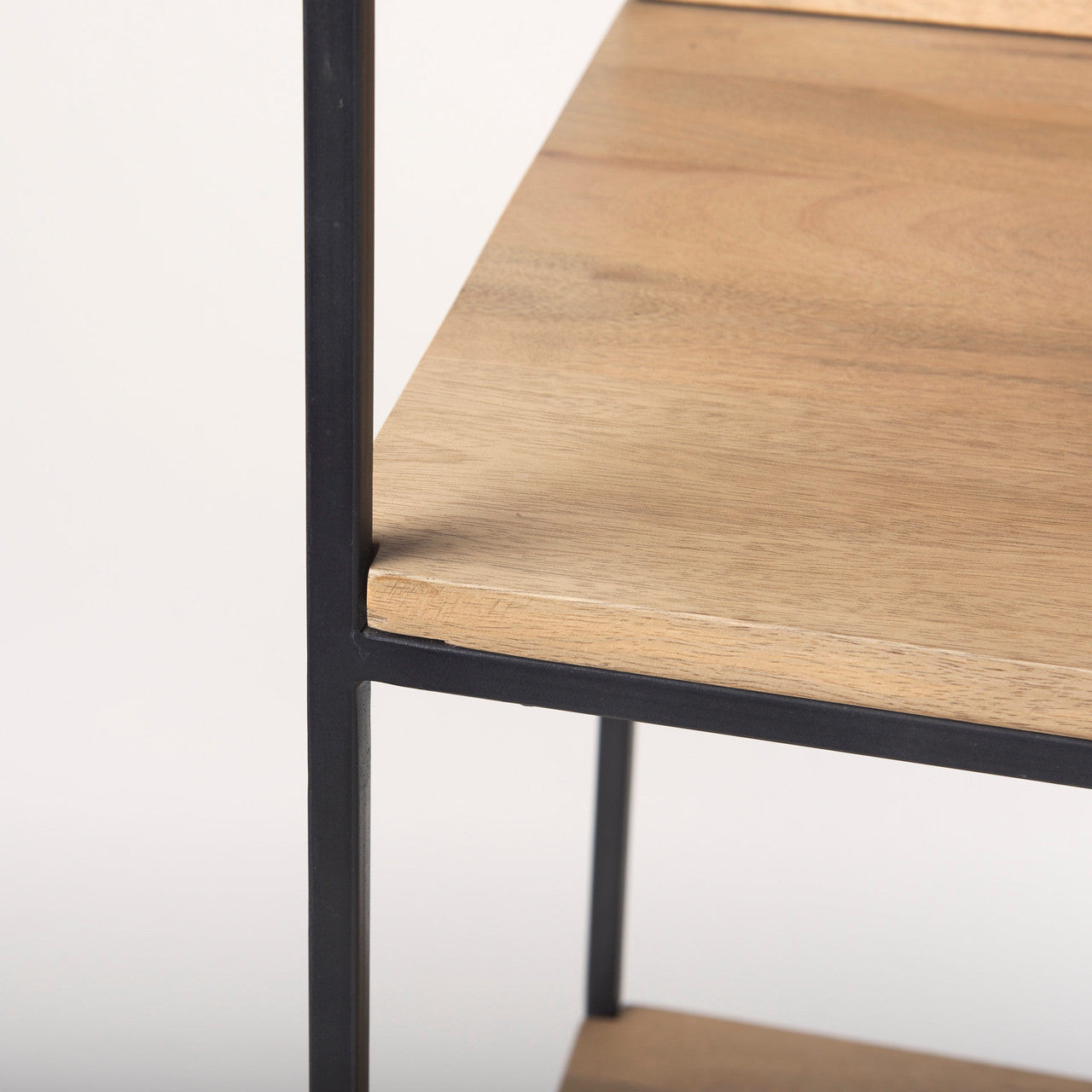 Morris 19.75 L x 15.0W x 72.5H Beige Wood W/Black Metal Frame 4-Tier Shelving Unit