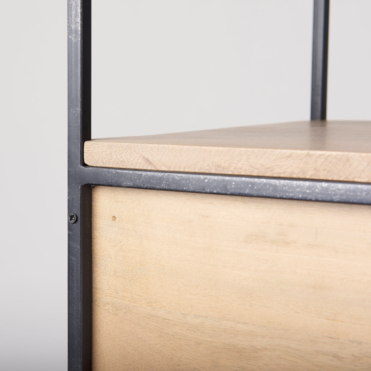 Morris 19.75 L x 15.0W x 72.5H Beige Wood W/Black Metal Frame 4-Tier Shelving Unit