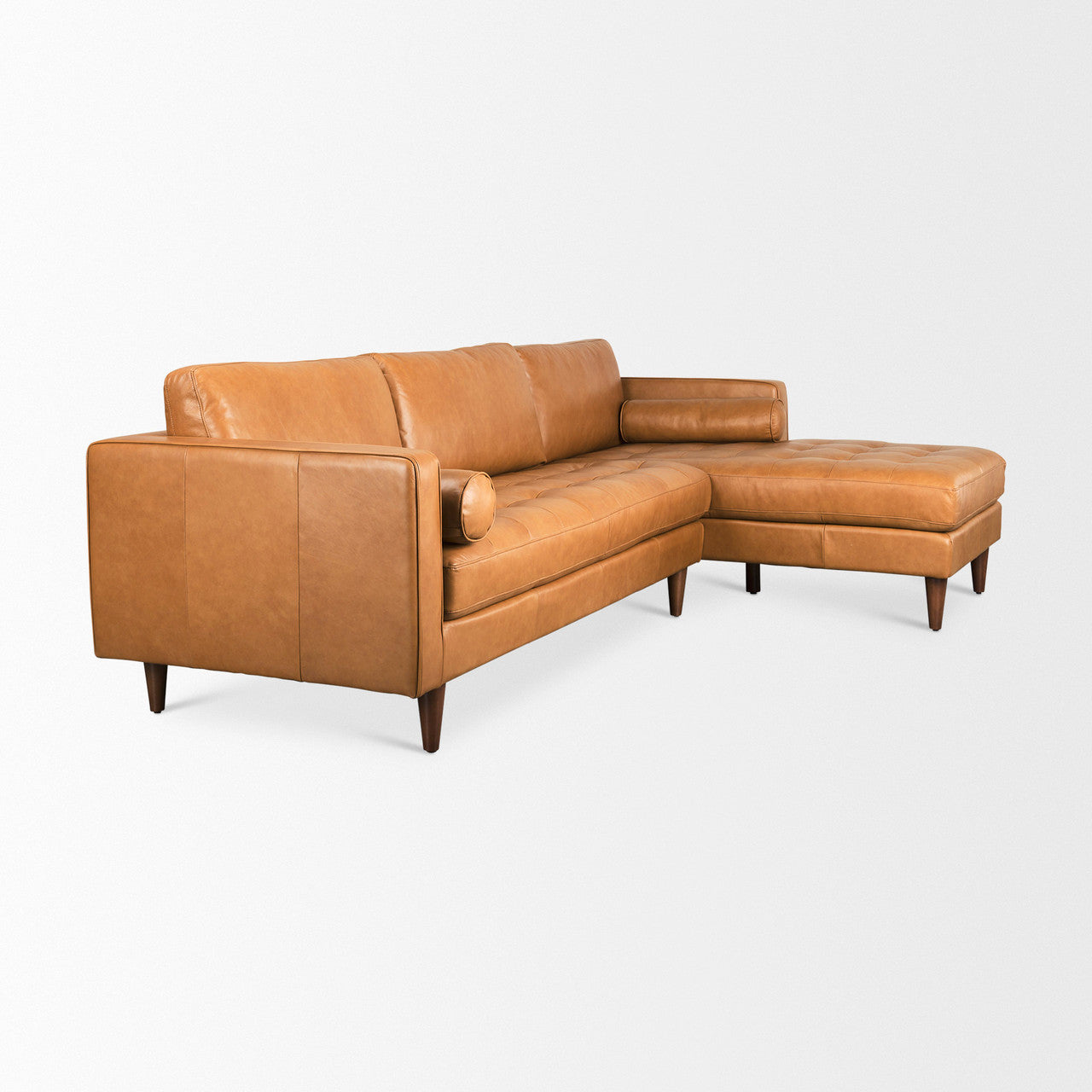 Svend 111.4L x 68.0W x 33.9H Tan Leather Right Chaise Sectional Sofa