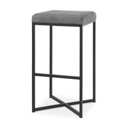 Frodo 16.5L x 16.5W x 29.75H Gray Fabric Seat W/Black Iron Frame Bar Stool