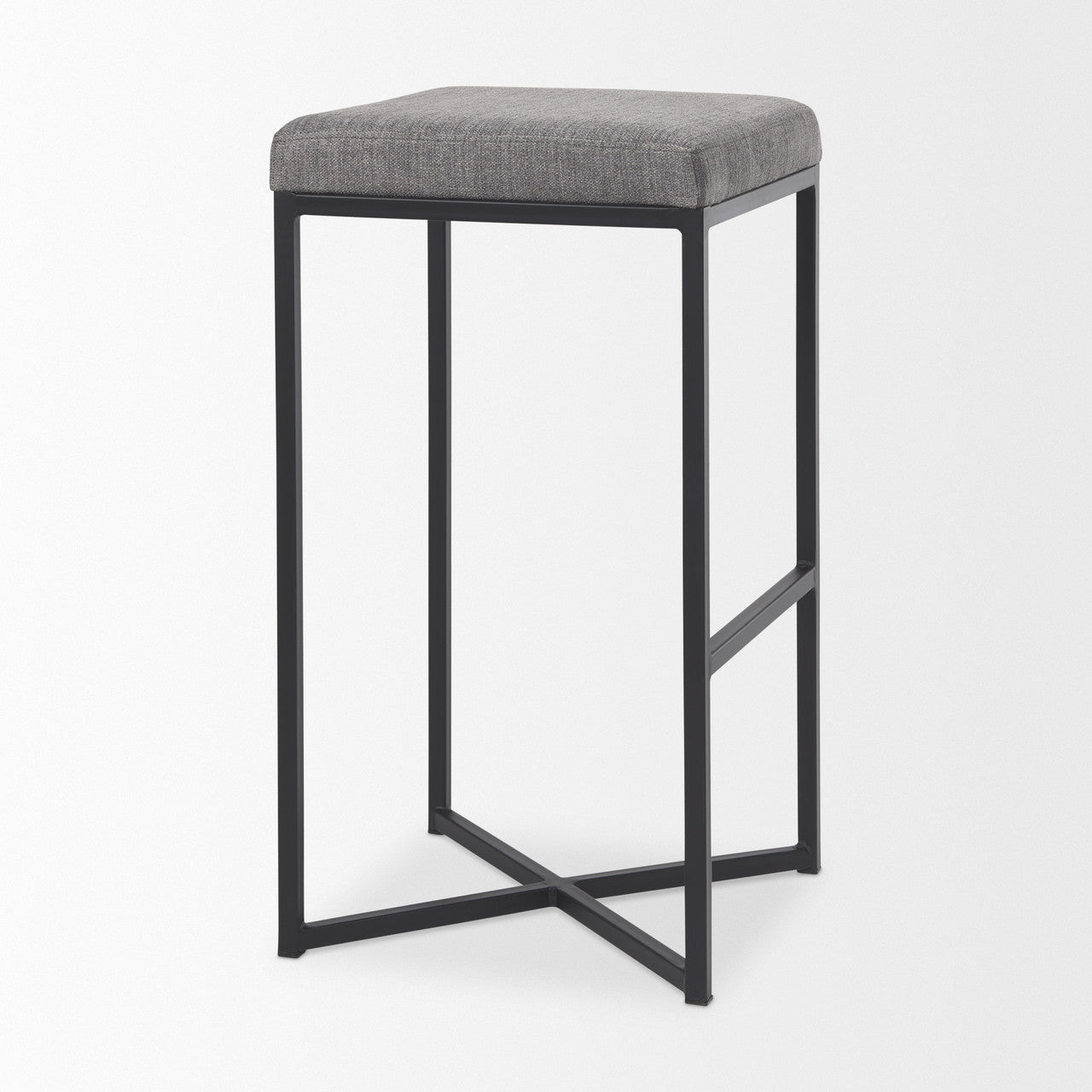 Frodo 16.5L x 16.5W x 29.75H Gray Fabric Seat W/Black Iron Frame Bar Stool