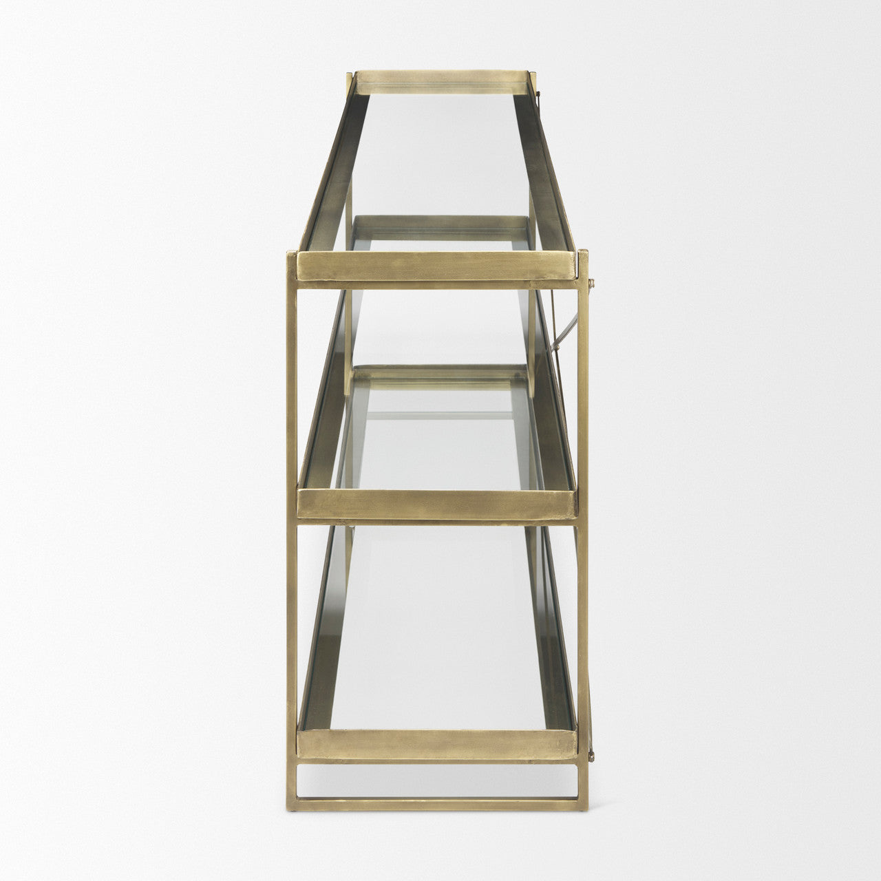 Trey 72.0L x 16.0W x 30.0H Gold Metal W/Glass Console Table