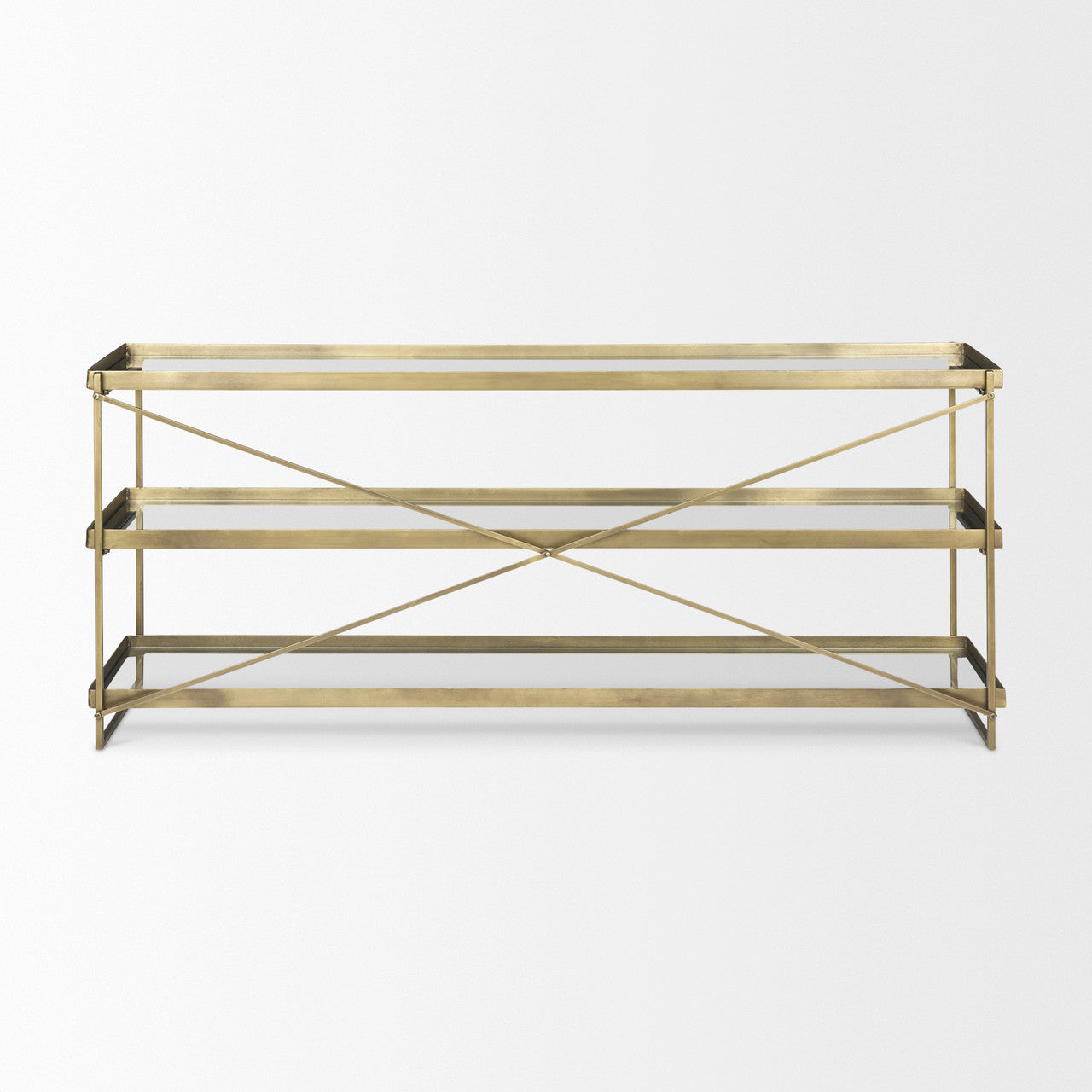 Trey 72.0L x 16.0W x 30.0H Gold Metal W/Glass Console Table