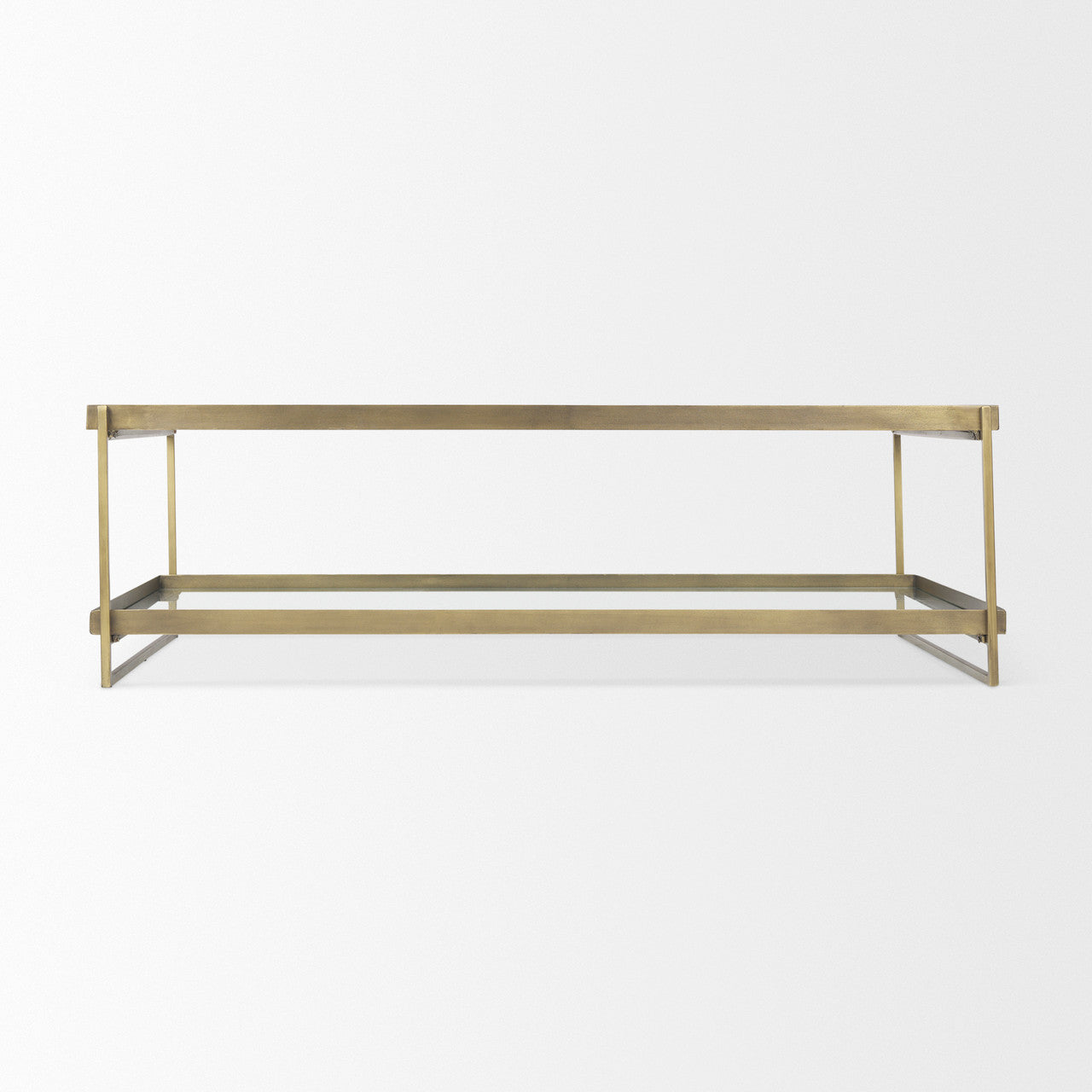 Trey 56.0L x 32.0W x 17.0H Gold Metal W/Glass Coffee table