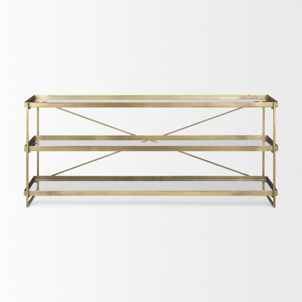 Trey 72.0L x 16.0W x 30.0H Gold Metal W/Glass Console Table