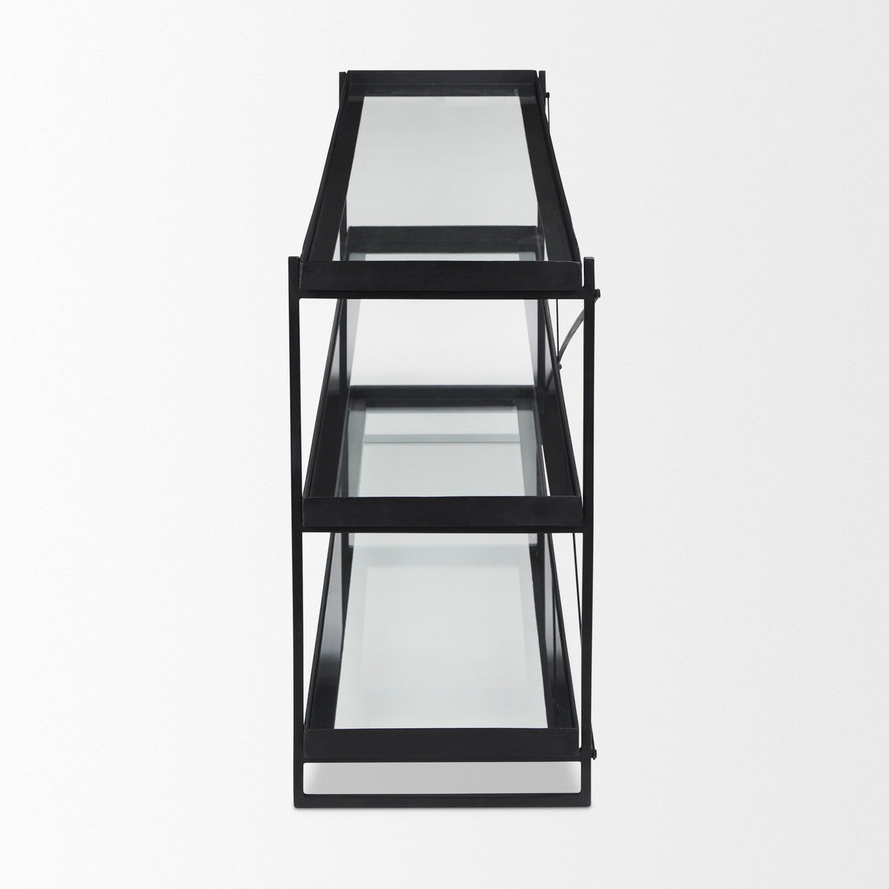 Trey 72.0"L x 16.0"W x 30.0"H Black Metal W/Glass Console Table