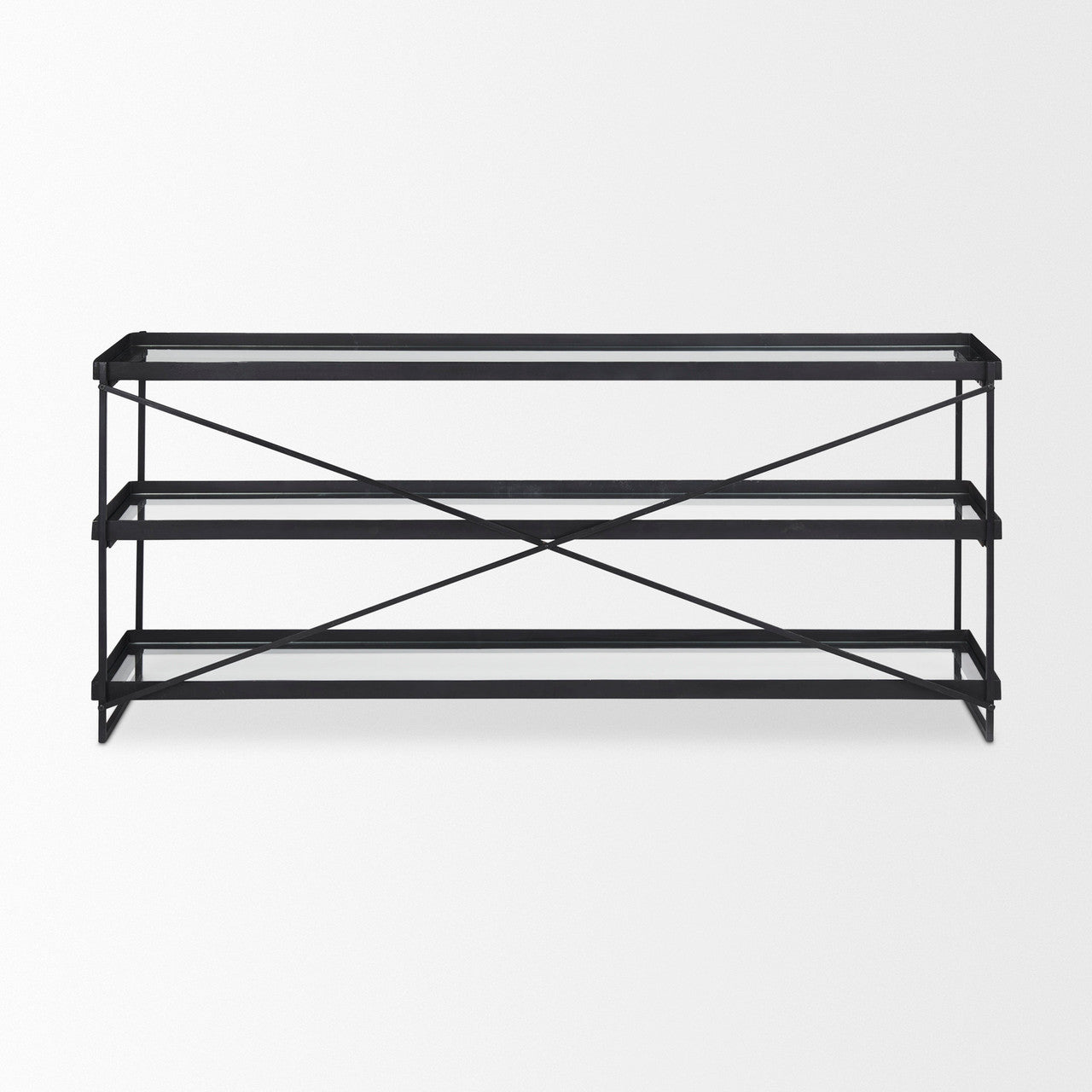 Trey 72.0"L x 16.0"W x 30.0"H Black Metal W/Glass Console Table