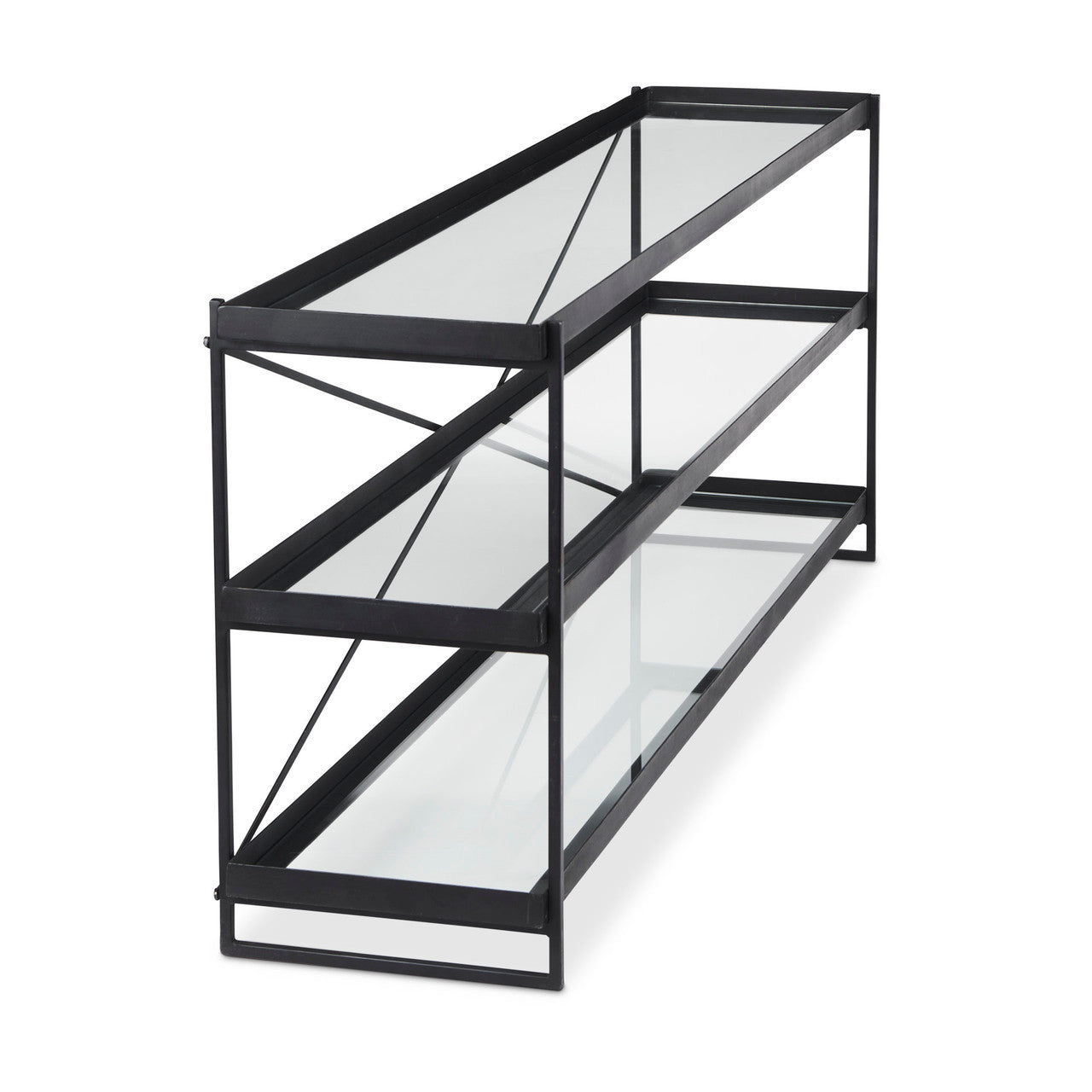 Trey 72.0"L x 16.0"W x 30.0"H Black Metal W/Glass Console Table
