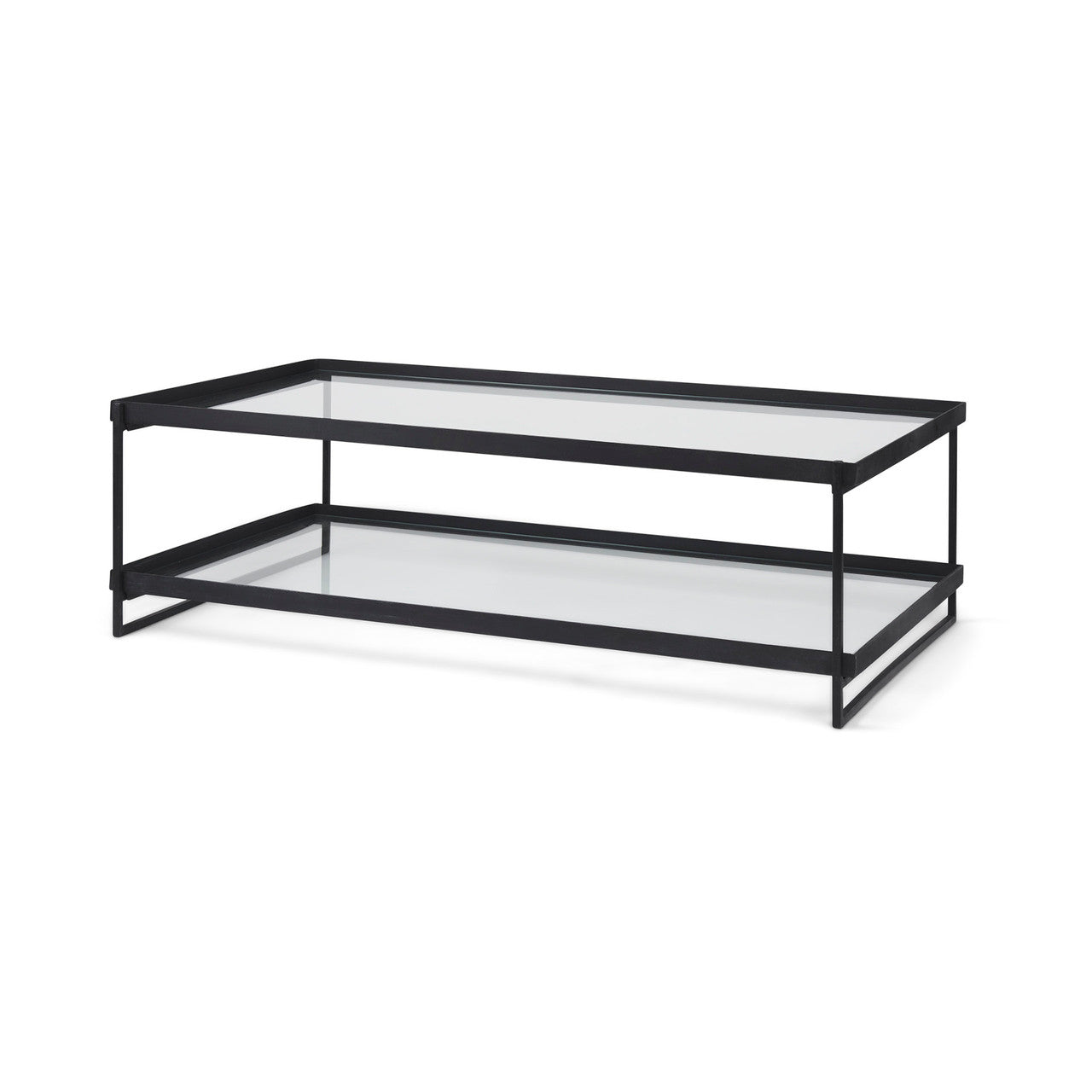 Trey 56"L x 32"W x 17"H Black Metal W/Glass Coffee Table