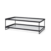 Trey 56"L x 32"W x 17"H Black Metal W/Glass Coffee Table