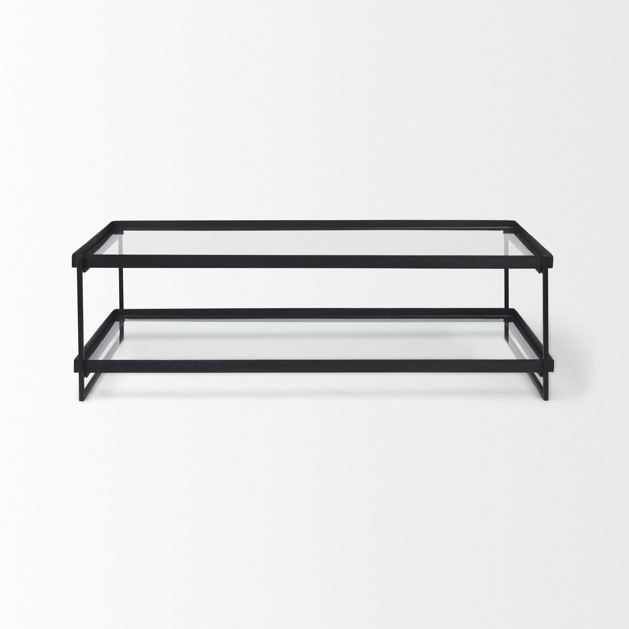 Trey 56"L x 32"W x 17"H Black Metal W/Glass Coffee Table