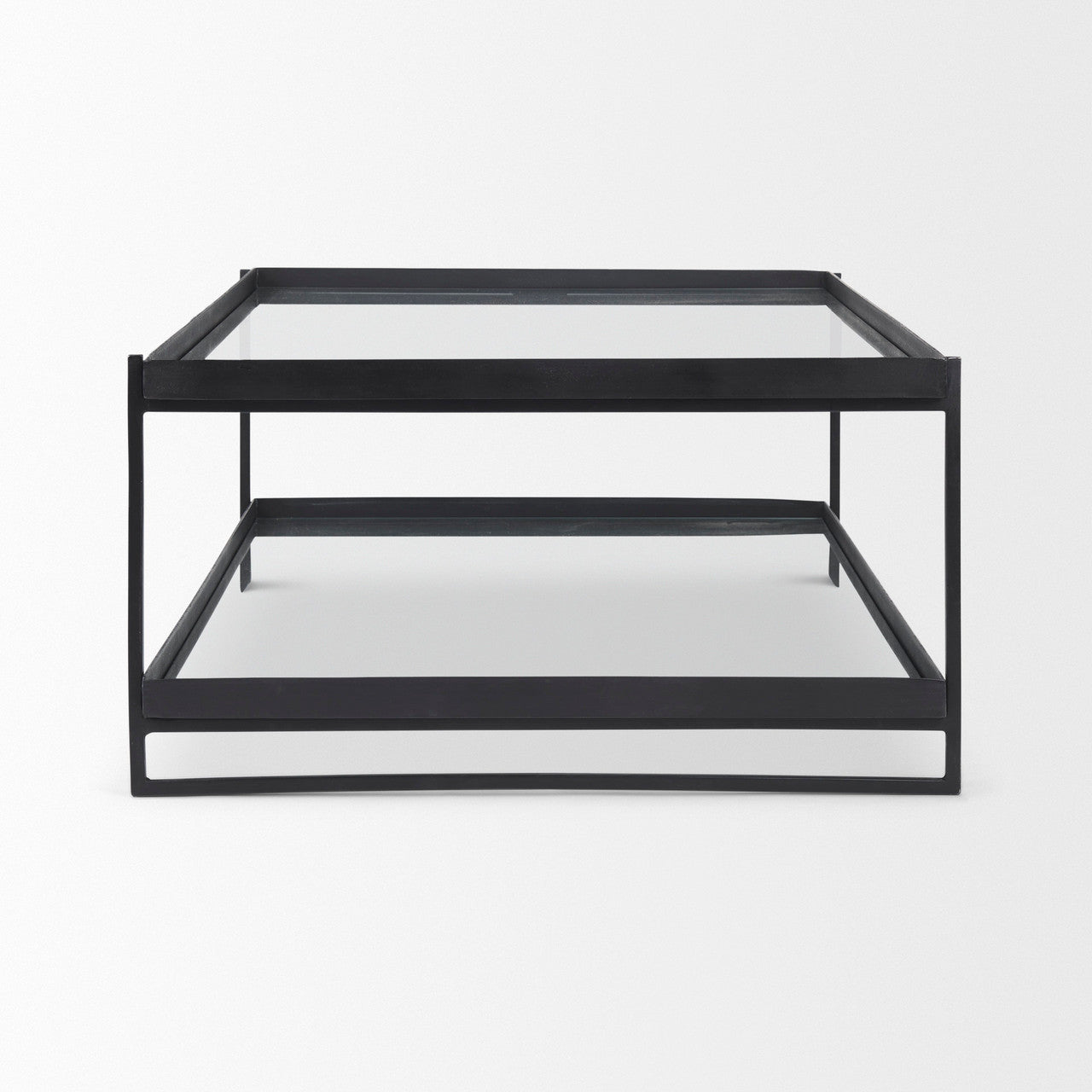 Trey 56"L x 32"W x 17"H Black Metal W/Glass Coffee Table