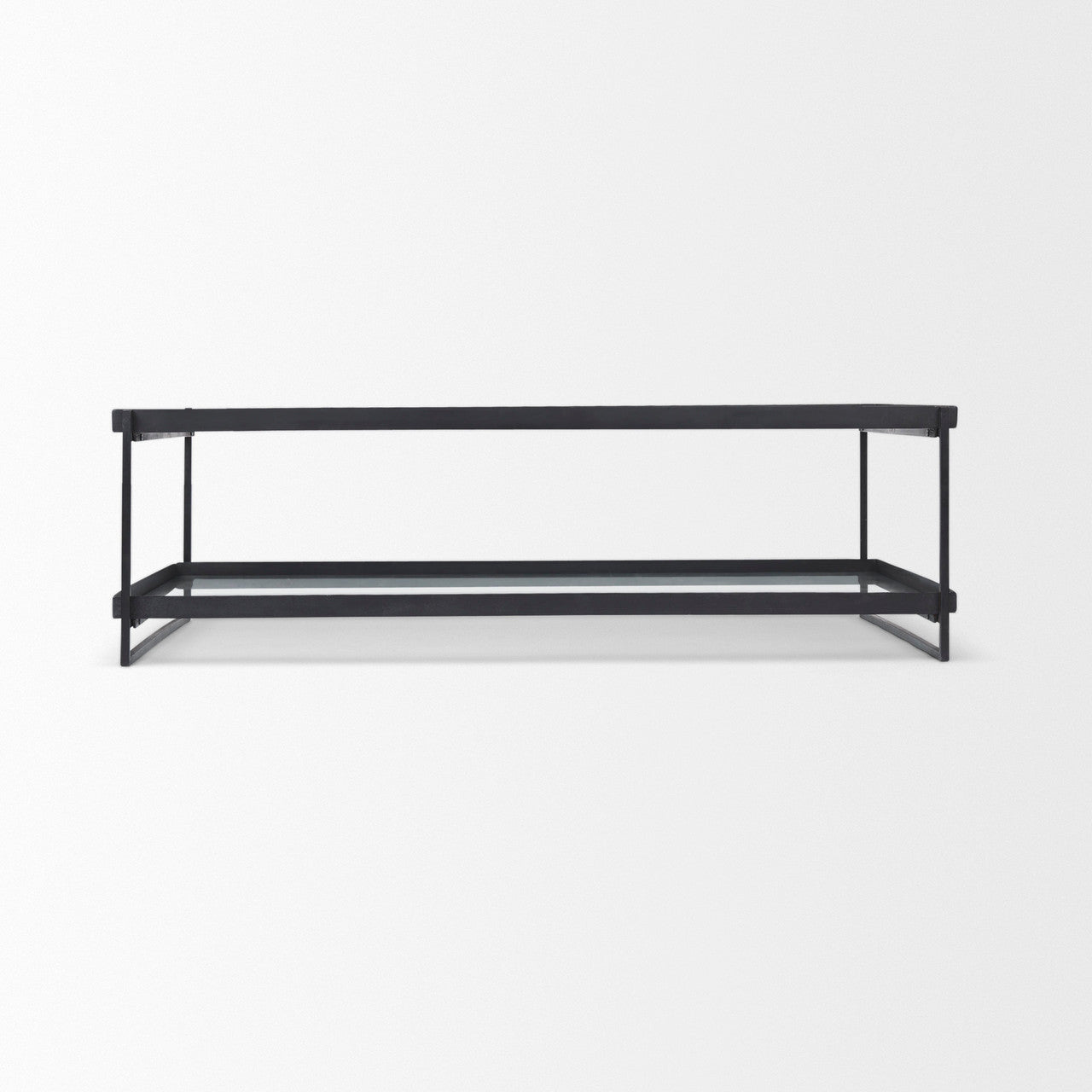 Trey 56"L x 32"W x 17"H Black Metal W/Glass Coffee Table