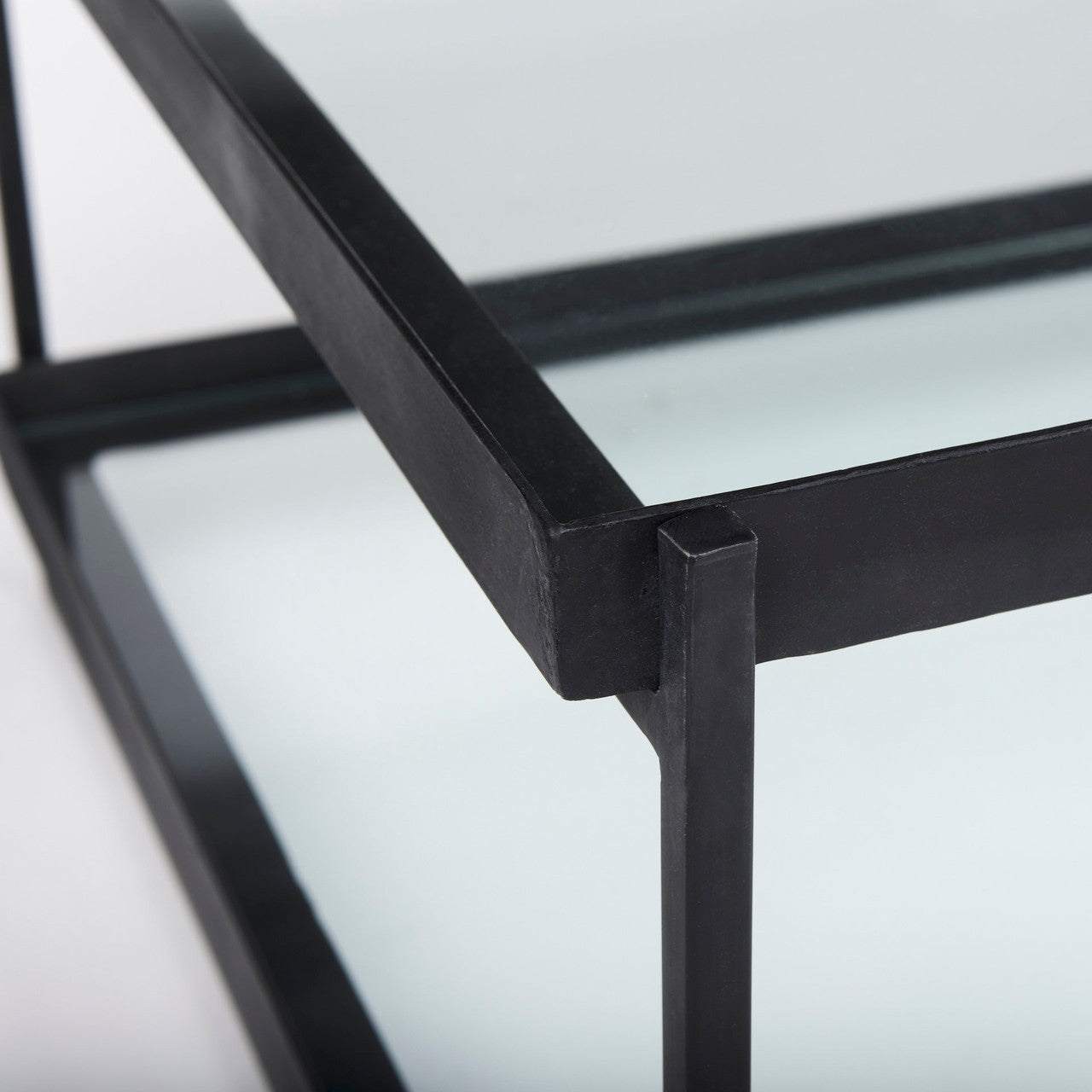 Trey 56"L x 32"W x 17"H Black Metal W/Glass Coffee Table