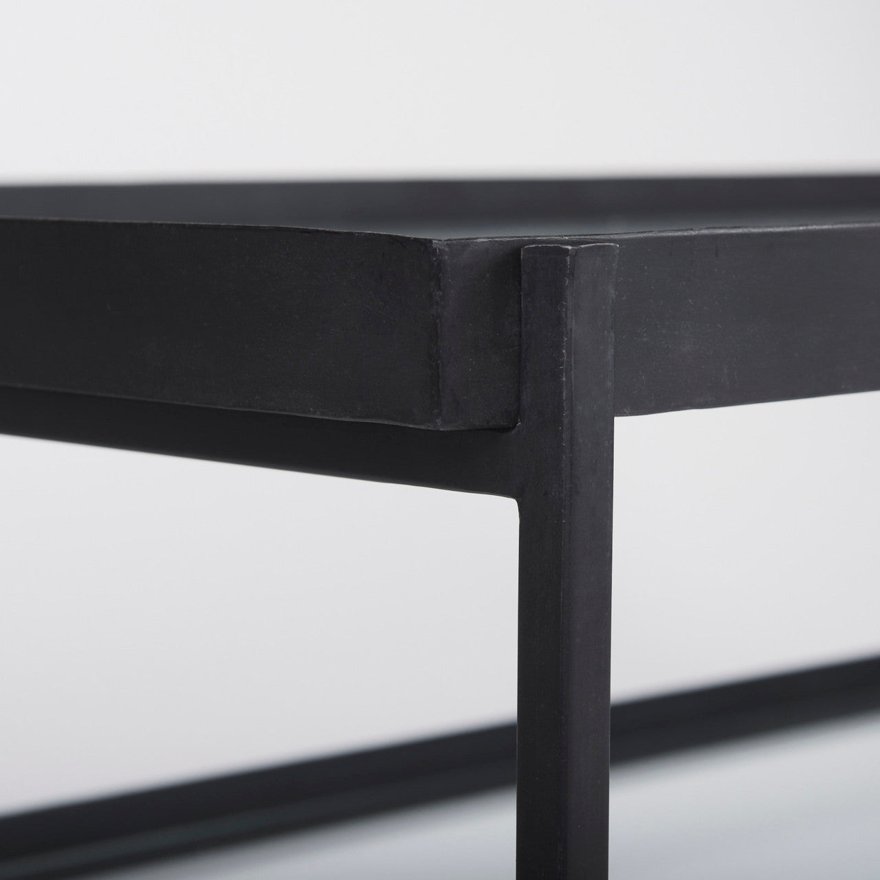 Trey 56"L x 32"W x 17"H Black Metal W/Glass Coffee Table