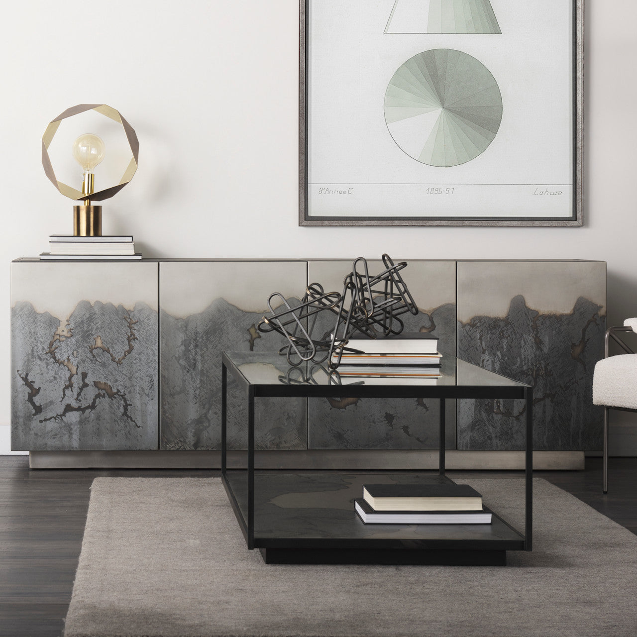 Roxdale 82.0L x 18.0W x 29.0H Acid Wash Metal Sideboard