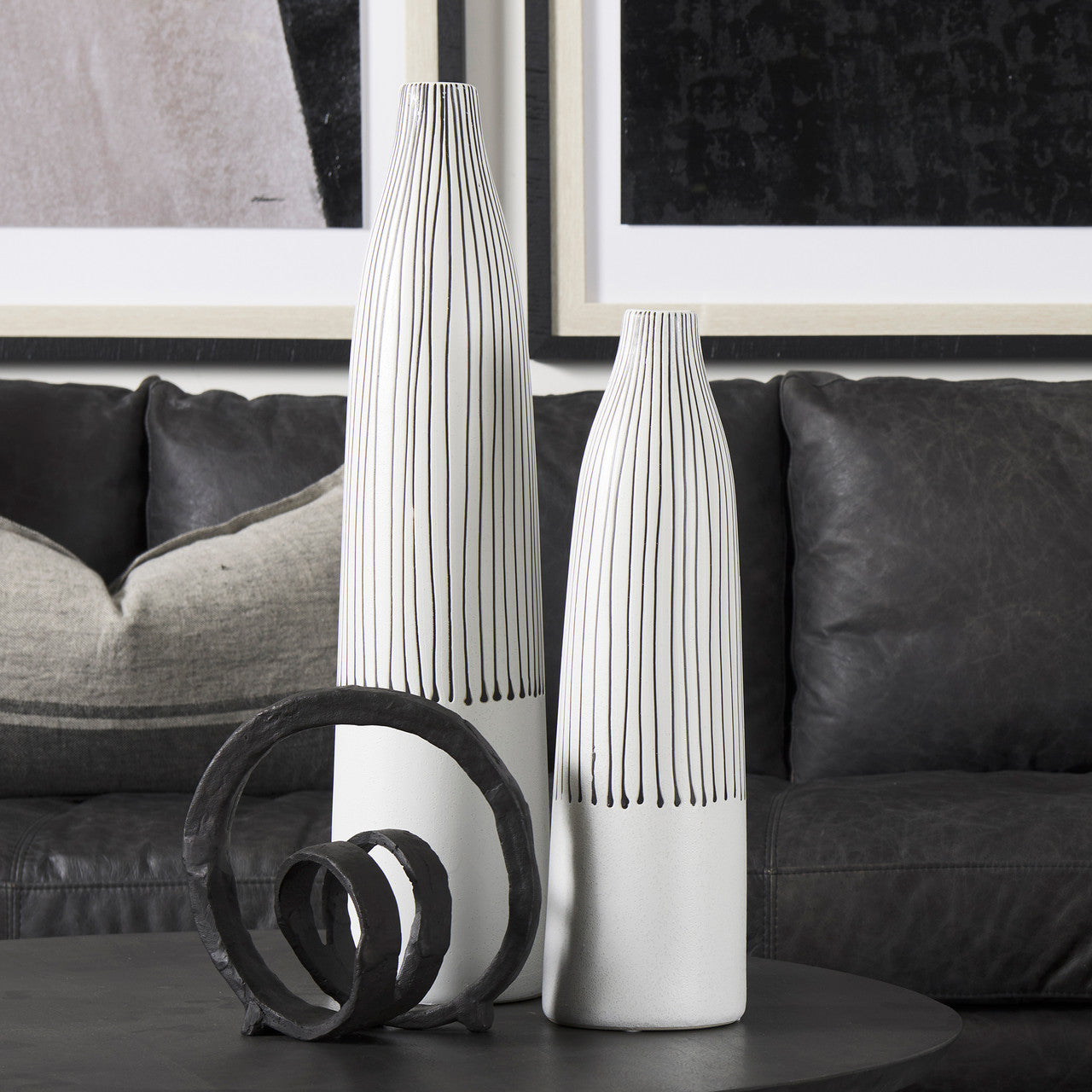 Kira I Small White Pinstripe Ceramic Vase