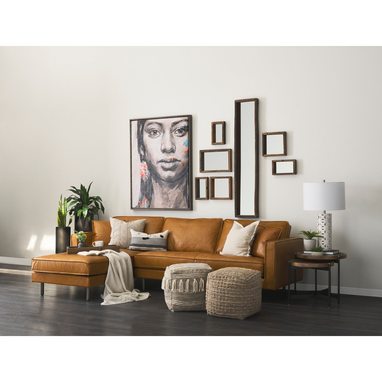Marquisa (Set of 2) 22.5L x 22.5W x 20.8H Light Brown Wood W/ Black Metal Base Nesting Side Tables