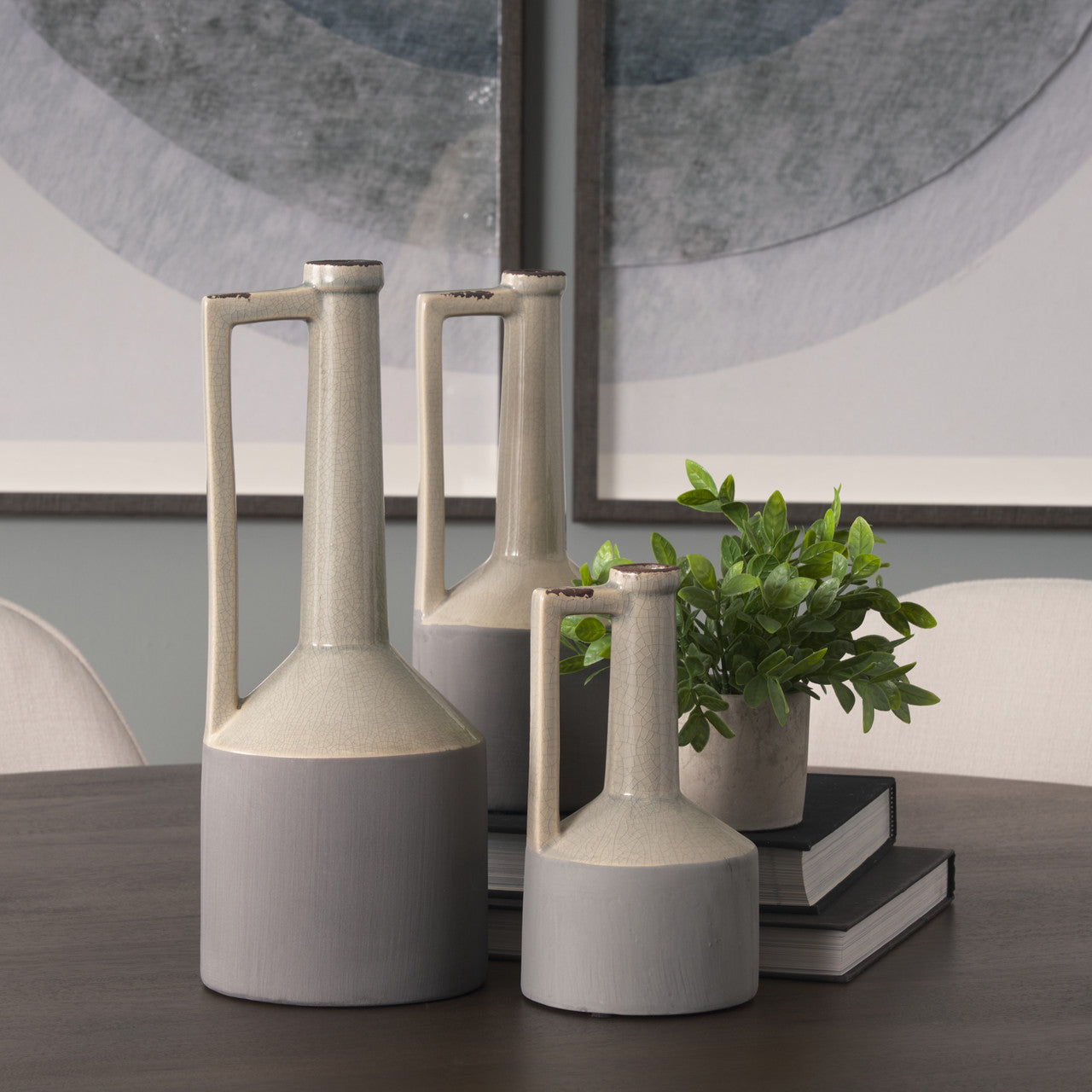 Burton 10.2H Small Two Tone Gray Ceramic Jug Vase