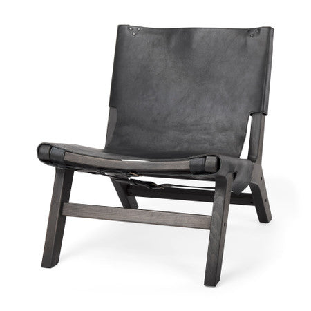 Elodie Black Leather W/Black Stain Beech Wood Frame Accent Chair