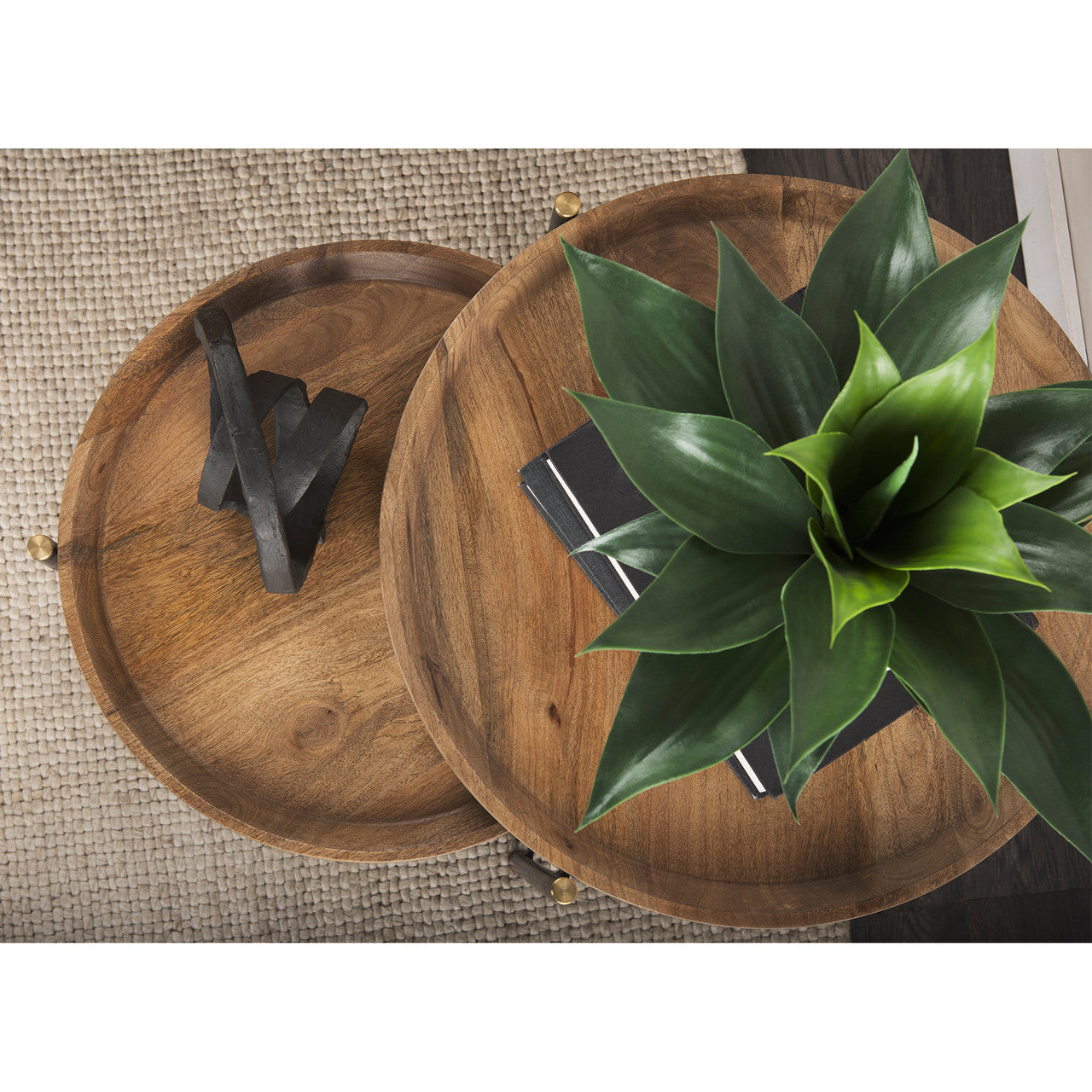 Marquisa (Set of 2) 22.5L x 22.5W x 20.8H Light Brown Wood W/ Black Metal Base Nesting Side Tables