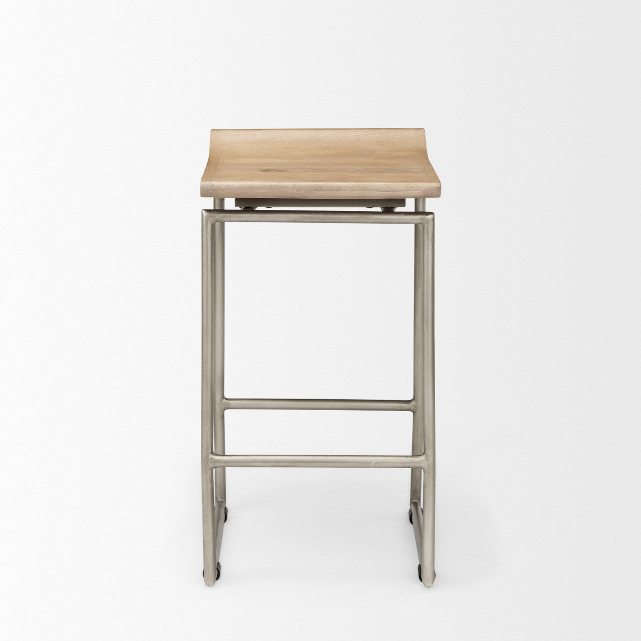 Givens 14.0L x 15.8W x 25.8H Brown Wood W/Silver Metal Frame Counterstool