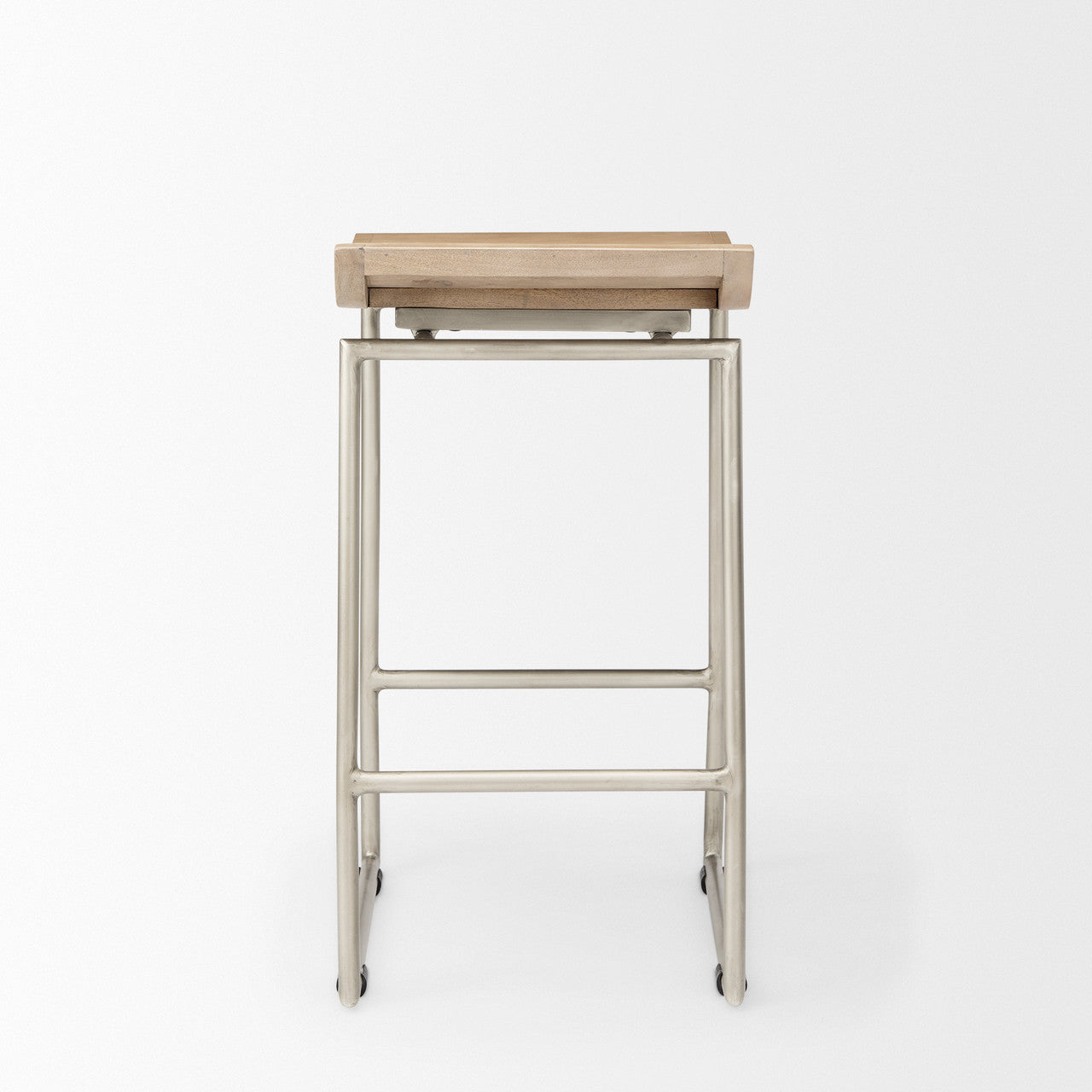 Givens 14.0L x 15.8W x 25.8H Brown Wood W/Silver Metal Frame Counterstool
