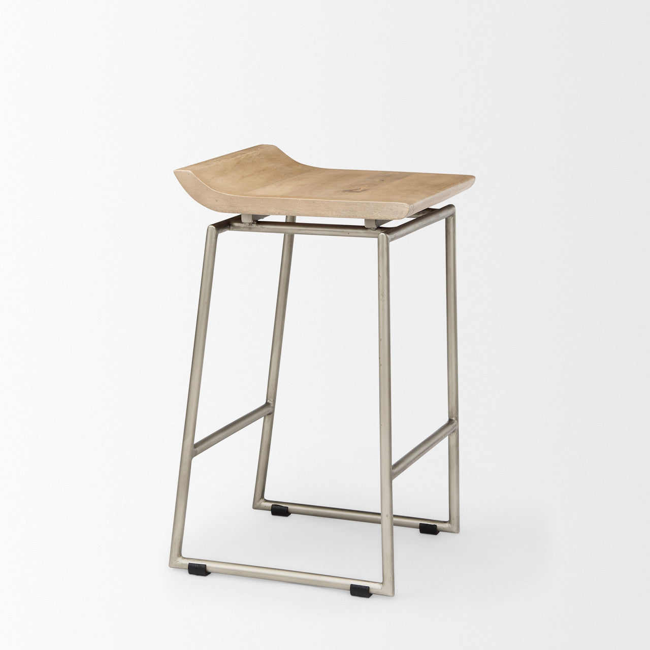 Givens 14.0L x 15.8W x 25.8H Brown Wood W/Silver Metal Frame Counterstool