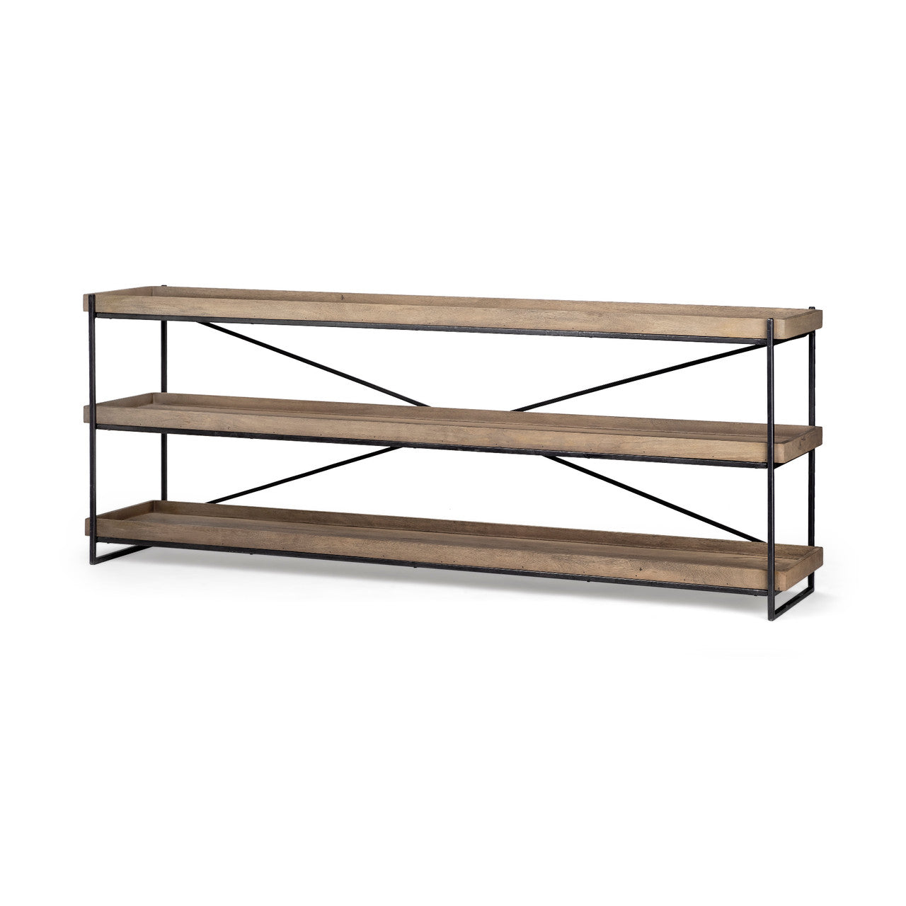 Trey I 80L x 16W Brown Wood and Black Iron Console Table