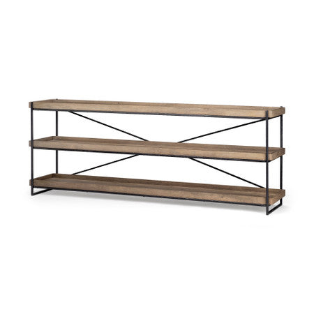 Trey Brown Wood and Black Iron Console Table