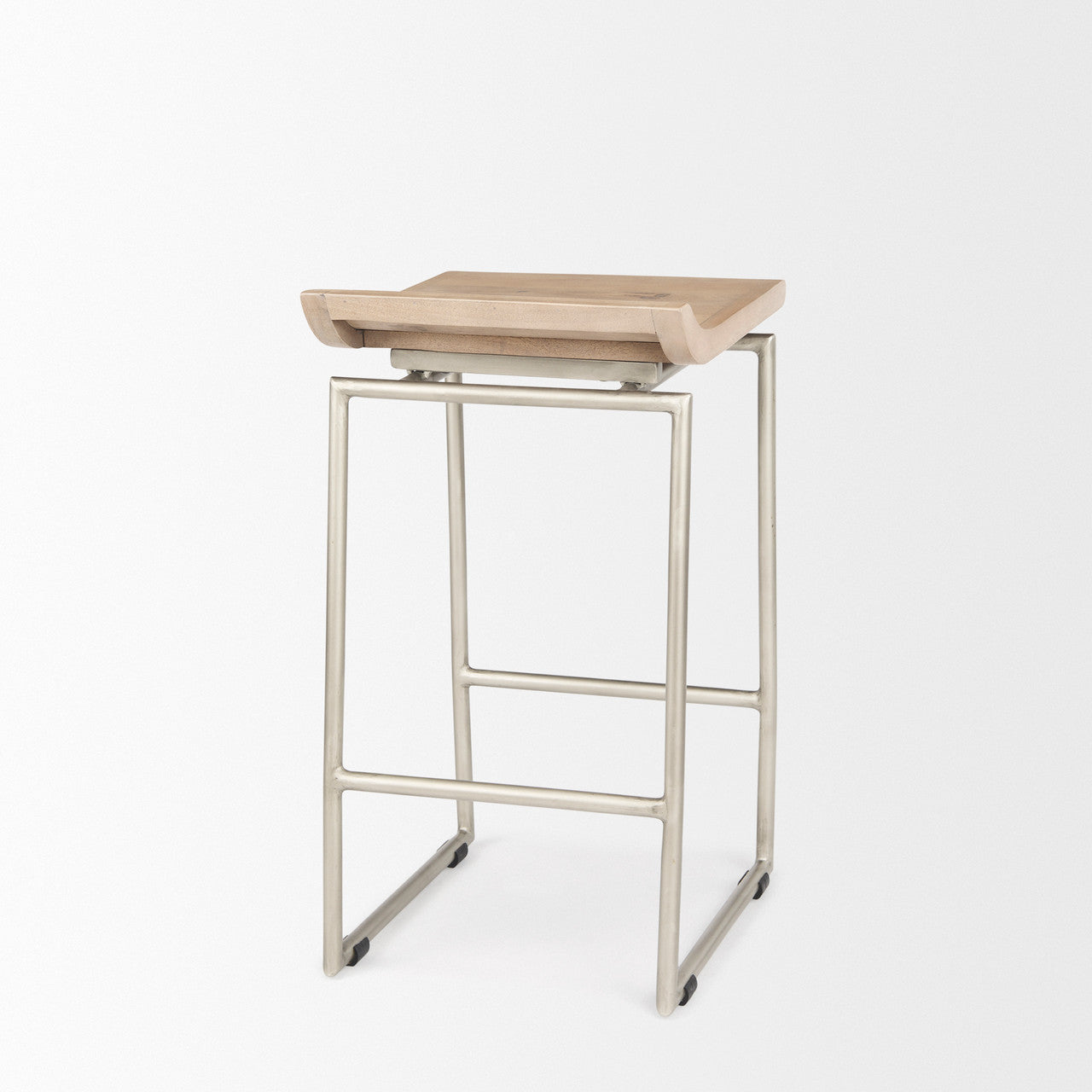 Givens 14.0L x 15.8W x 25.8H Brown Wood W/Silver Metal Frame Counterstool