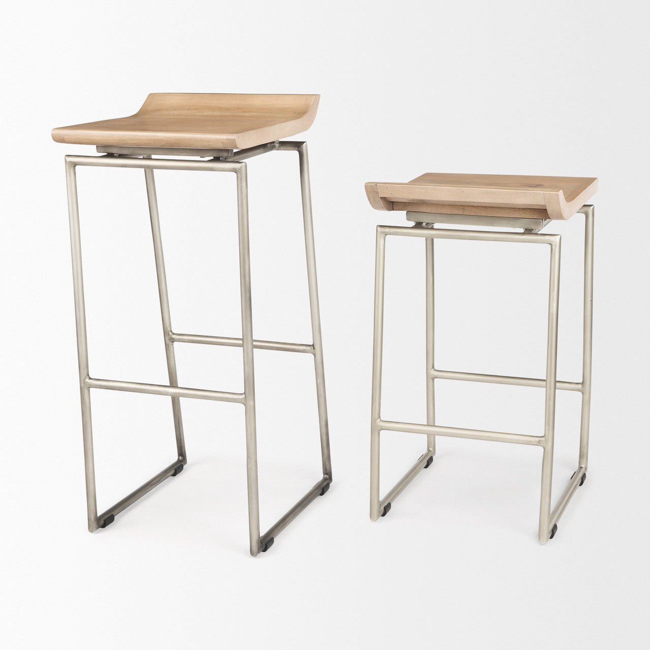 Givens 14.0L x 15.8W x 25.8H Brown Wood W/Silver Metal Frame Counterstool