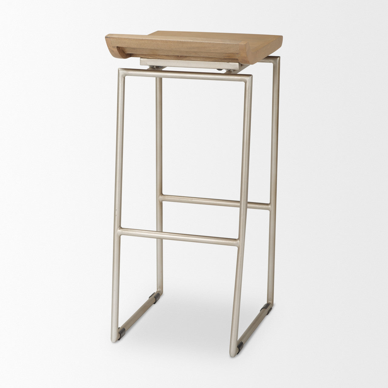 Givens 14.0L x 15.8W x 31.8H Brown Wood W/Silver Metal Frame Barstool