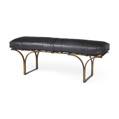 Jessie Black Leather Seat W/Gold Metal Base Accent Bench