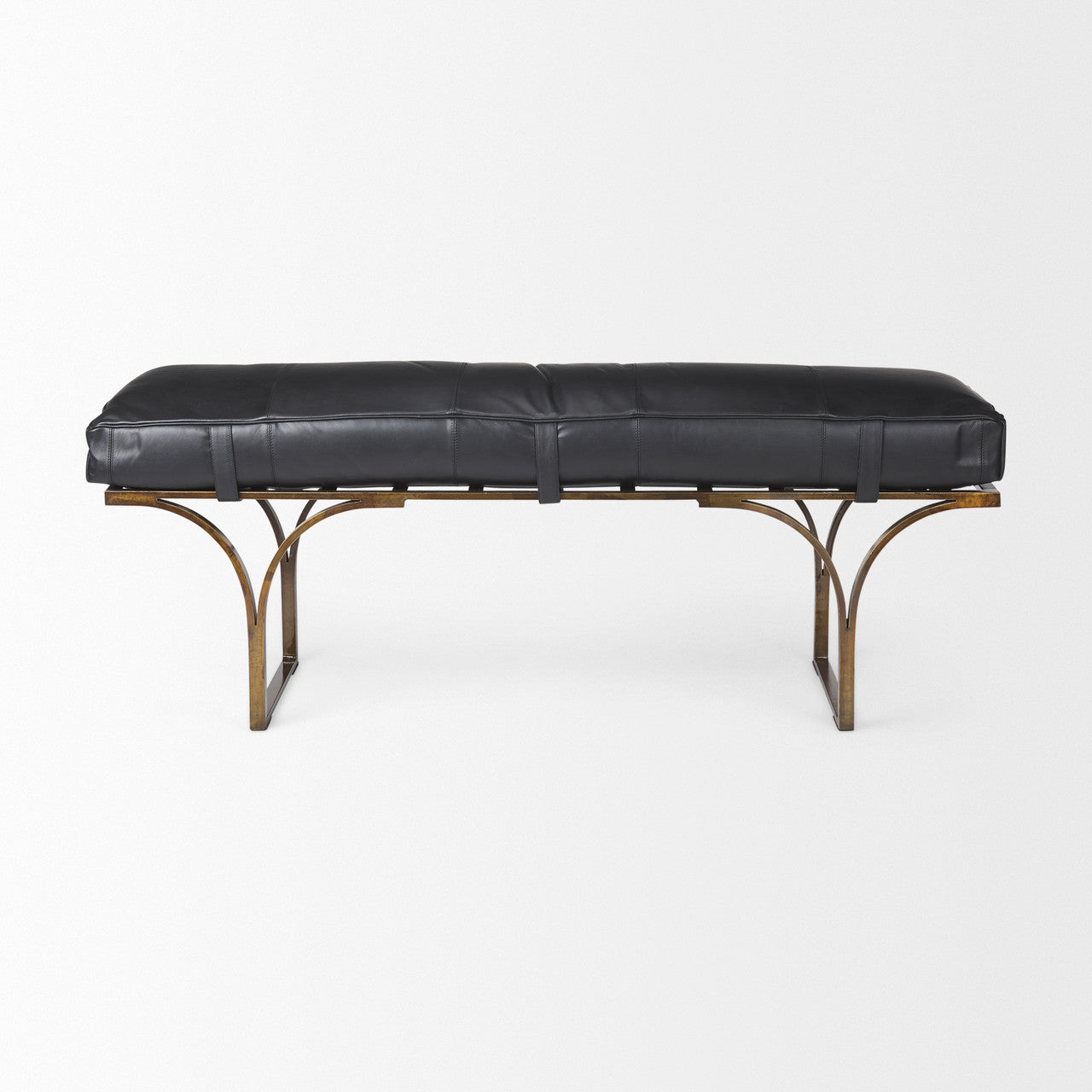 Jessie 55L x 16W Black Leather Seat W/Gold Metal Base Accent Bench