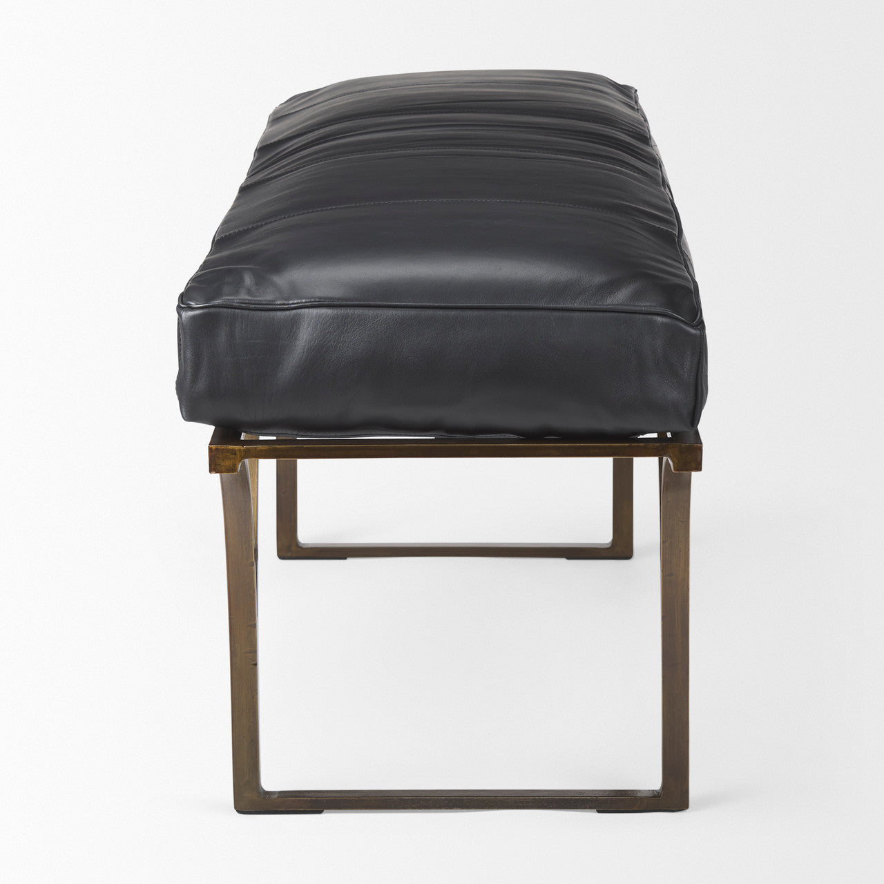 Jessie 55L x 16W Black Leather Seat W/Gold Metal Base Accent Bench
