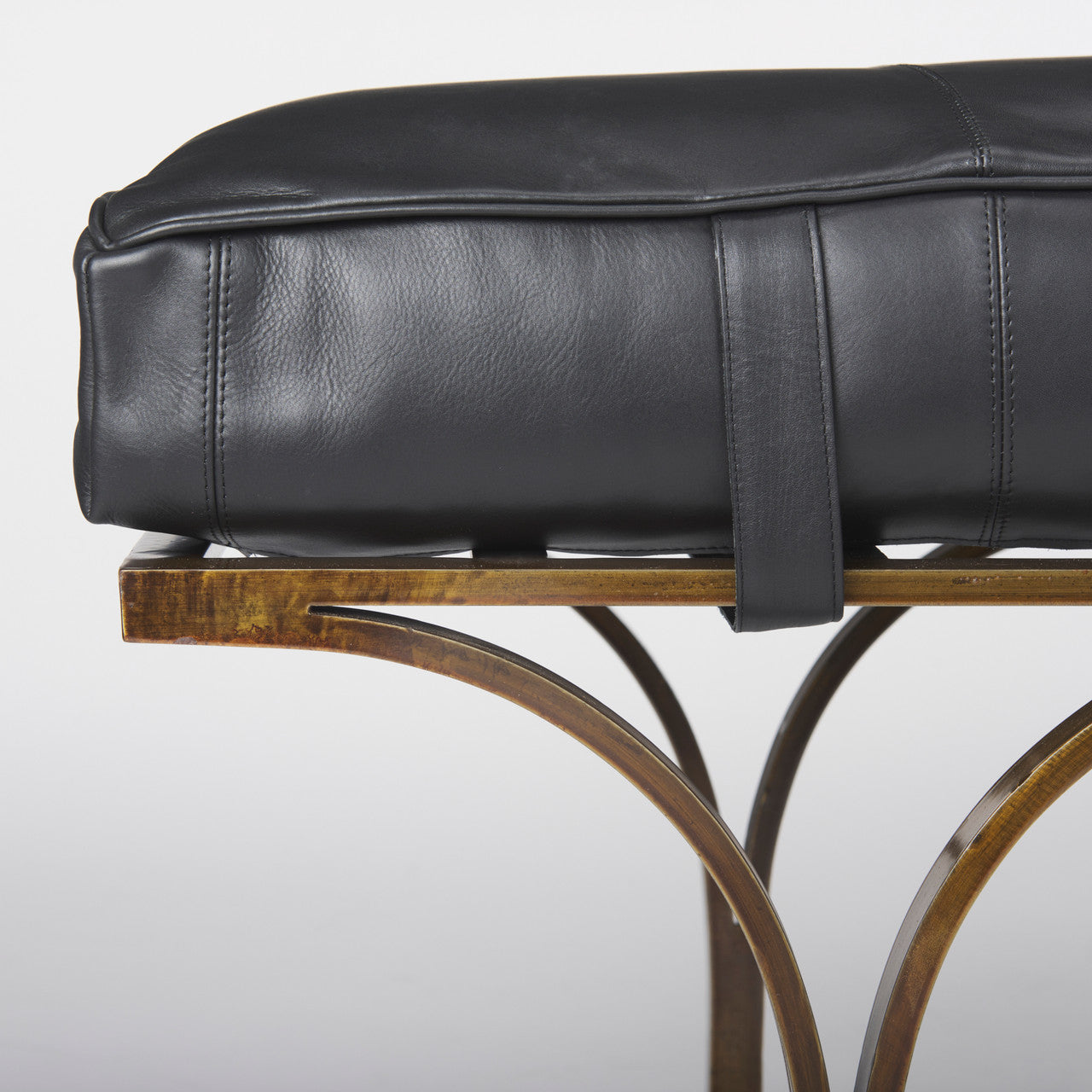 Jessie 55L x 16W Black Leather Seat W/Gold Metal Base Accent Bench