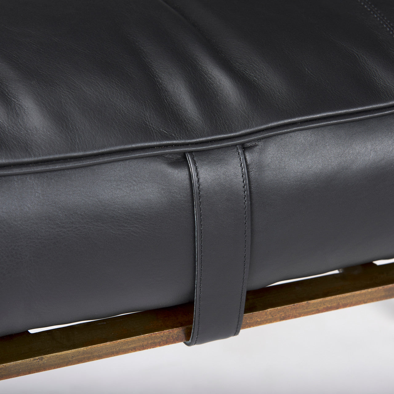 Jessie 55L x 16W Black Leather Seat W/Gold Metal Base Accent Bench