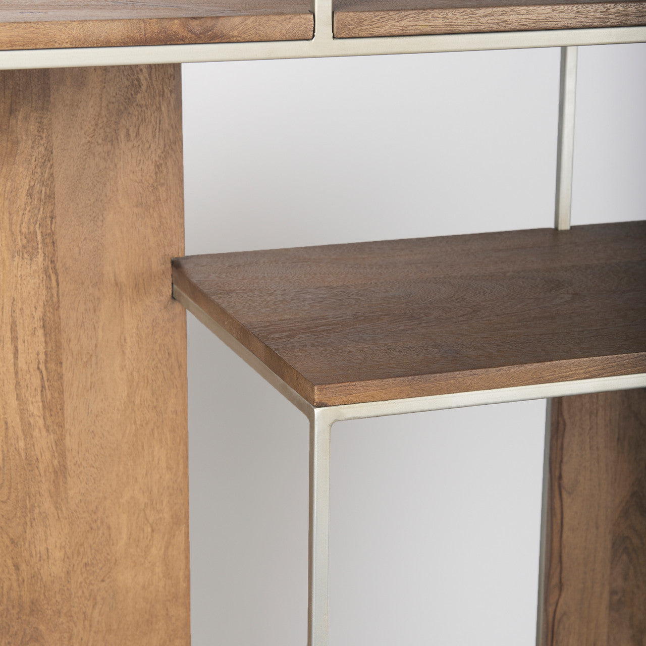 Morris III 47.25 X 15 X 75.5  Brown Wood and Silver Metal Frame 6 Shelf Shelving Unit