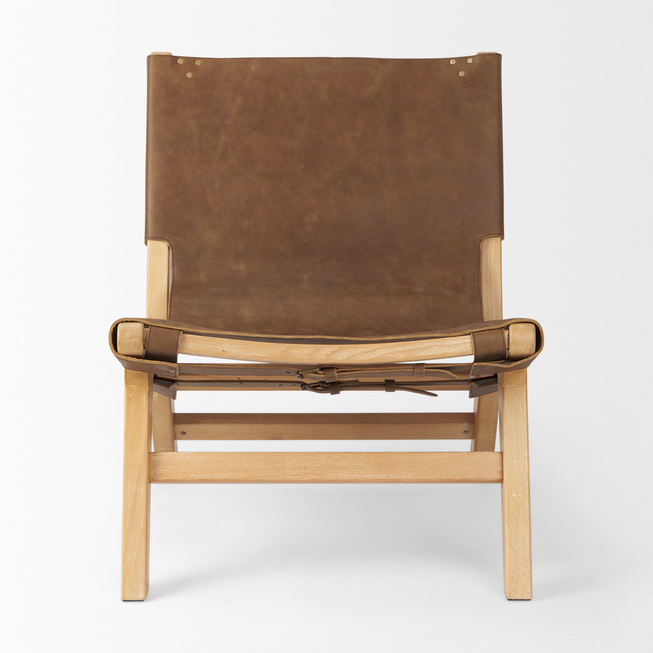Elodie 24.4L x 33.9W x 30.7H Brown Leather W/Natural Beech Wood Frame Accent Chair