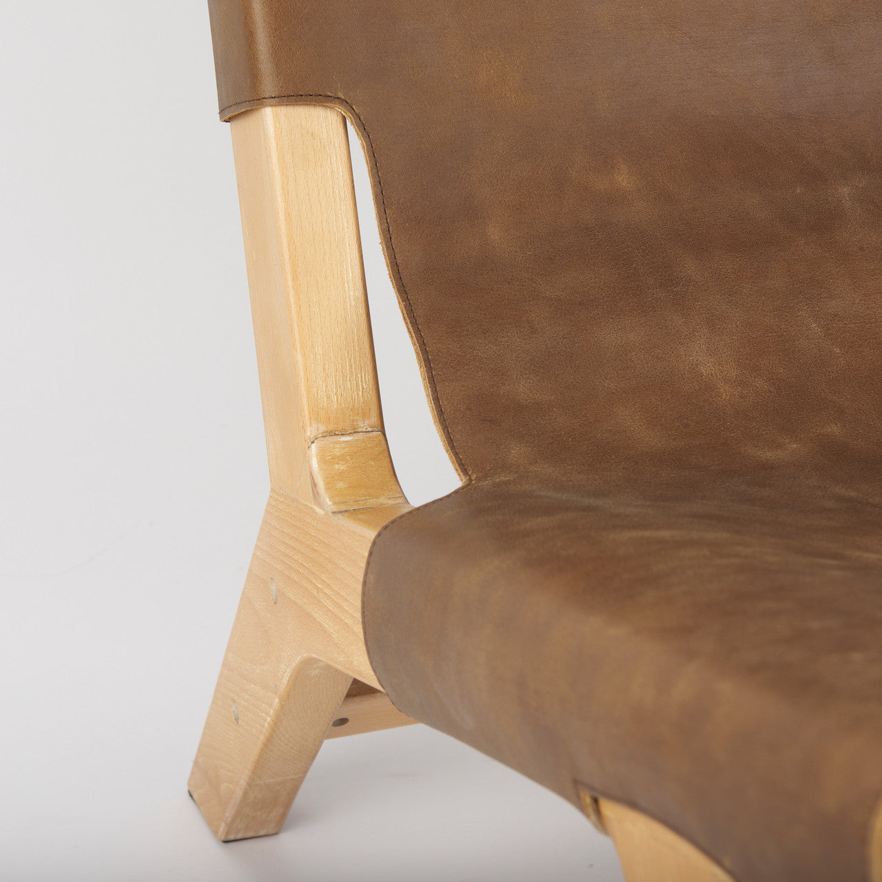 Elodie 24.4L x 33.9W x 30.7H Brown Leather W/Natural Beech Wood Frame Accent Chair