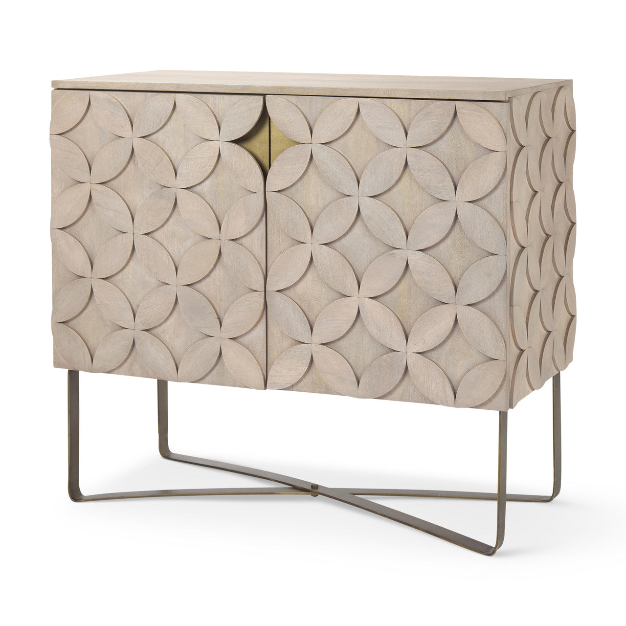 Excelsior 36.0L x 18.0W x 32.5H Light Brown Wood Gold Iron Base Accent Cabinet