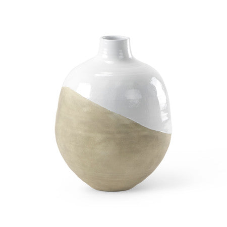 Amos White and Dark Beige Color Blocked Ceramic Floor Vase
