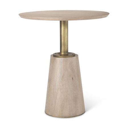 Maxwell Round Light Wood Tabletop & Base w/ Gold Metal Accent Pedestal Bistro Table