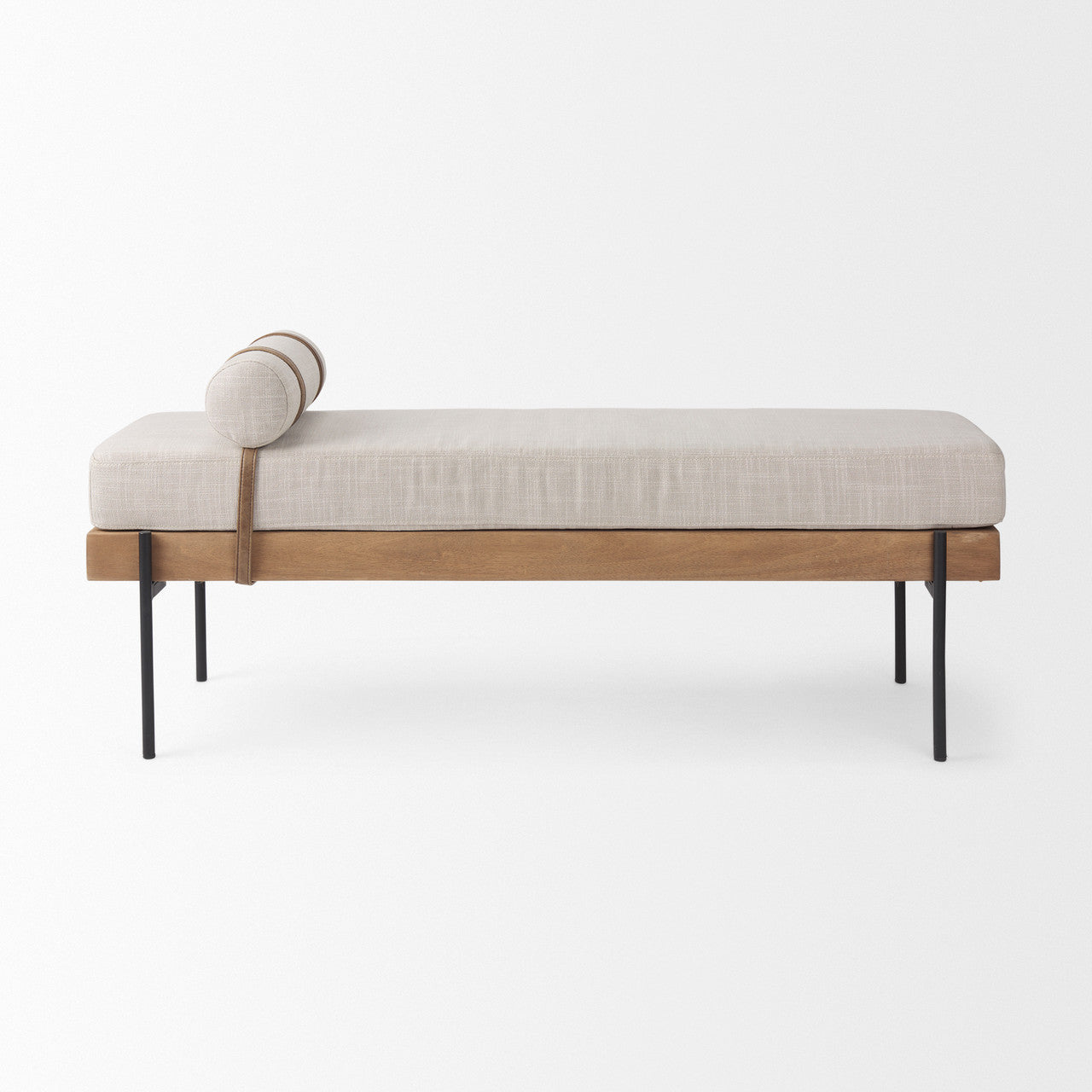 Colburne Cream Fabric w/Brown Wood Bench