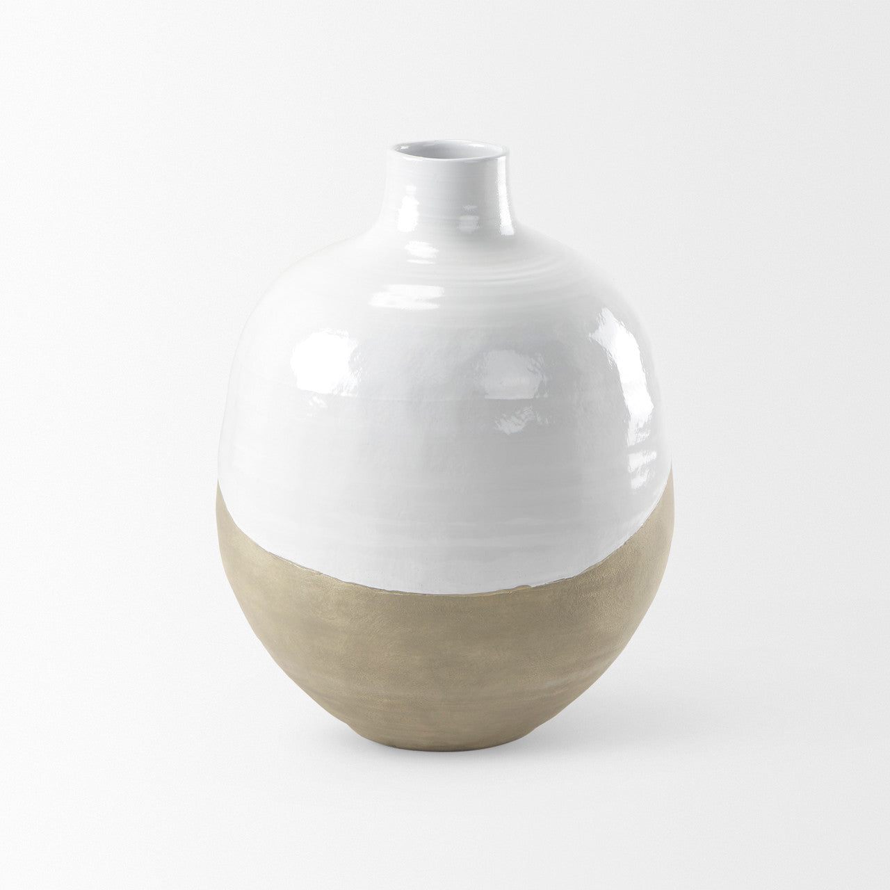 Amos 18.5L x 18.5W x 24.4H White and Dark Beige Color Blocked Ceramic Floor Vase